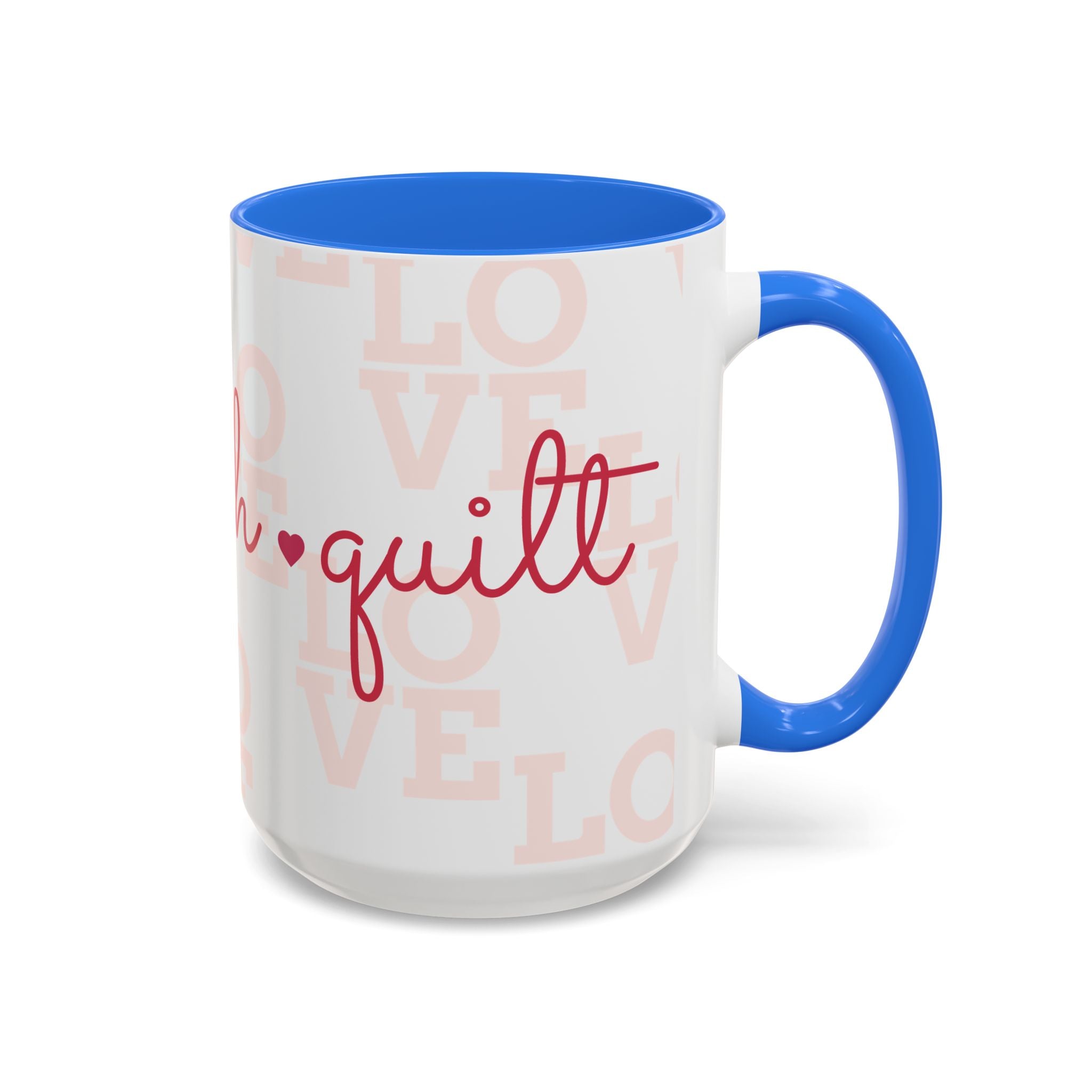 Love Quilting script mug | Colorful ceramic coffee cup