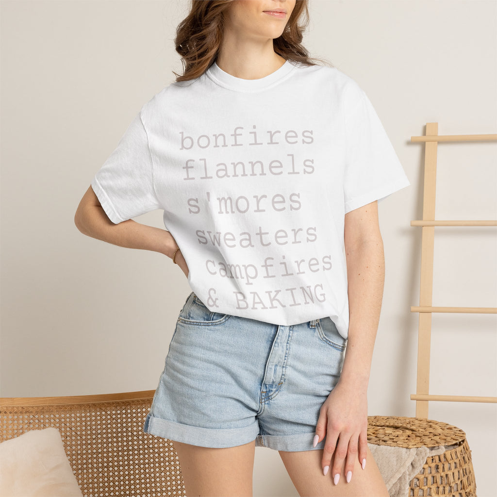 bonfires flannels s'mores sweaters campfires & BAKING T-shirt | Cozy Fall Typography Tee