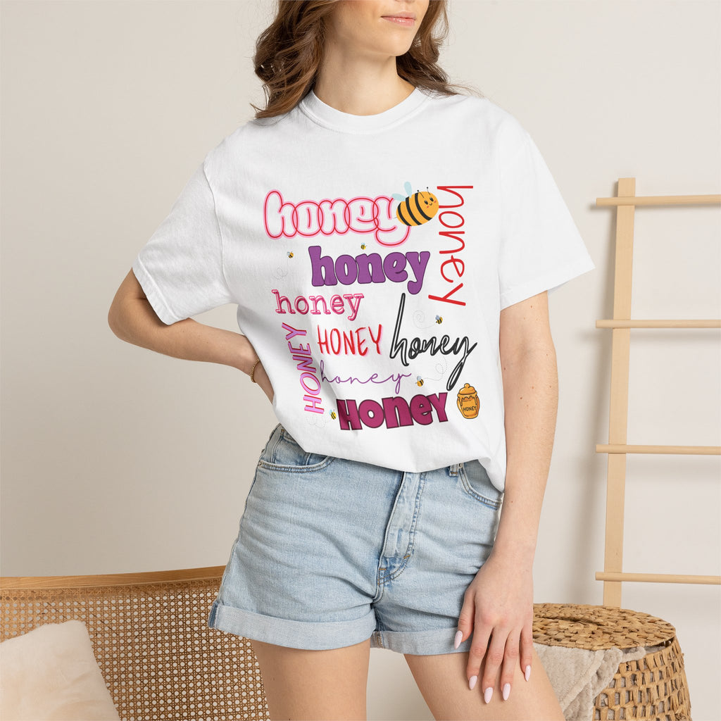Honey Script Graphic T-Shirt — Playful Bee Typography Tee