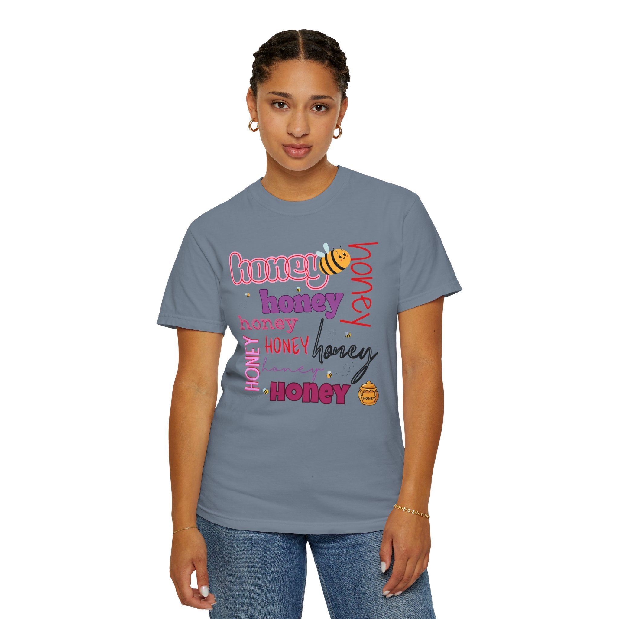 Honey Script Graphic T-Shirt — Playful Bee Typography Tee