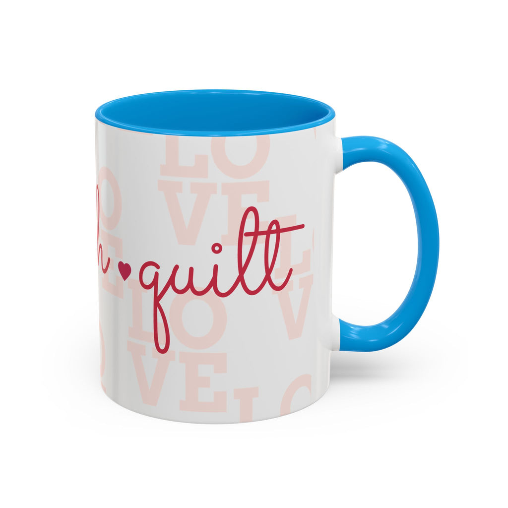 Love Quilting script mug | Colorful ceramic coffee cup