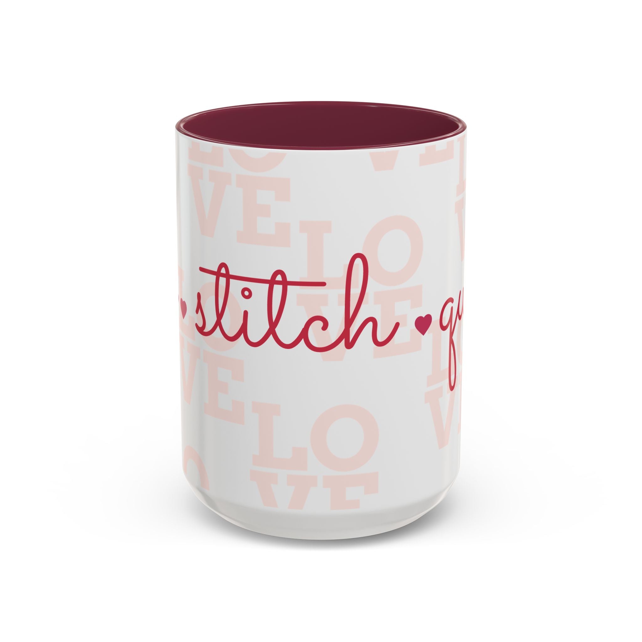 Love Quilting script mug | Colorful ceramic coffee cup