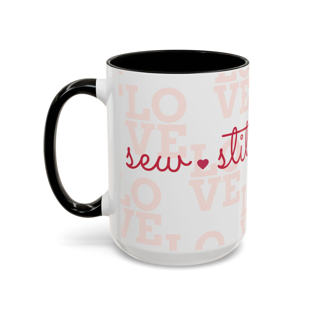 Love Quilting script mug | Colorful ceramic coffee cup
