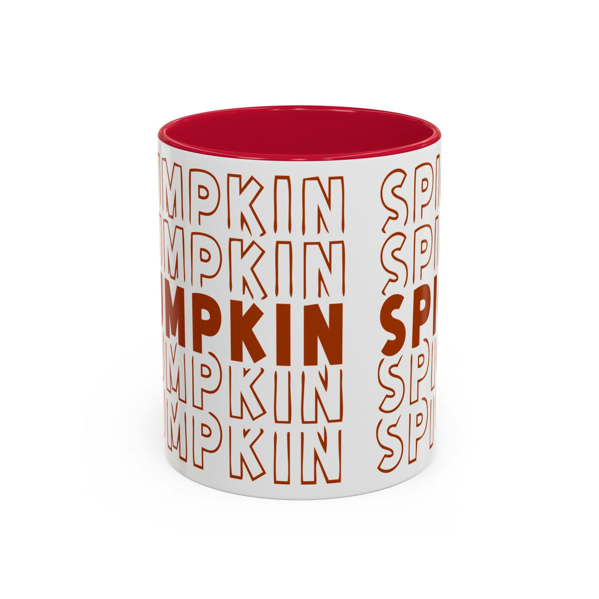 Pumpkin Spice Mug — Repeating 'SPICE' Retro Fall Coffee Cup (11oz/15oz)