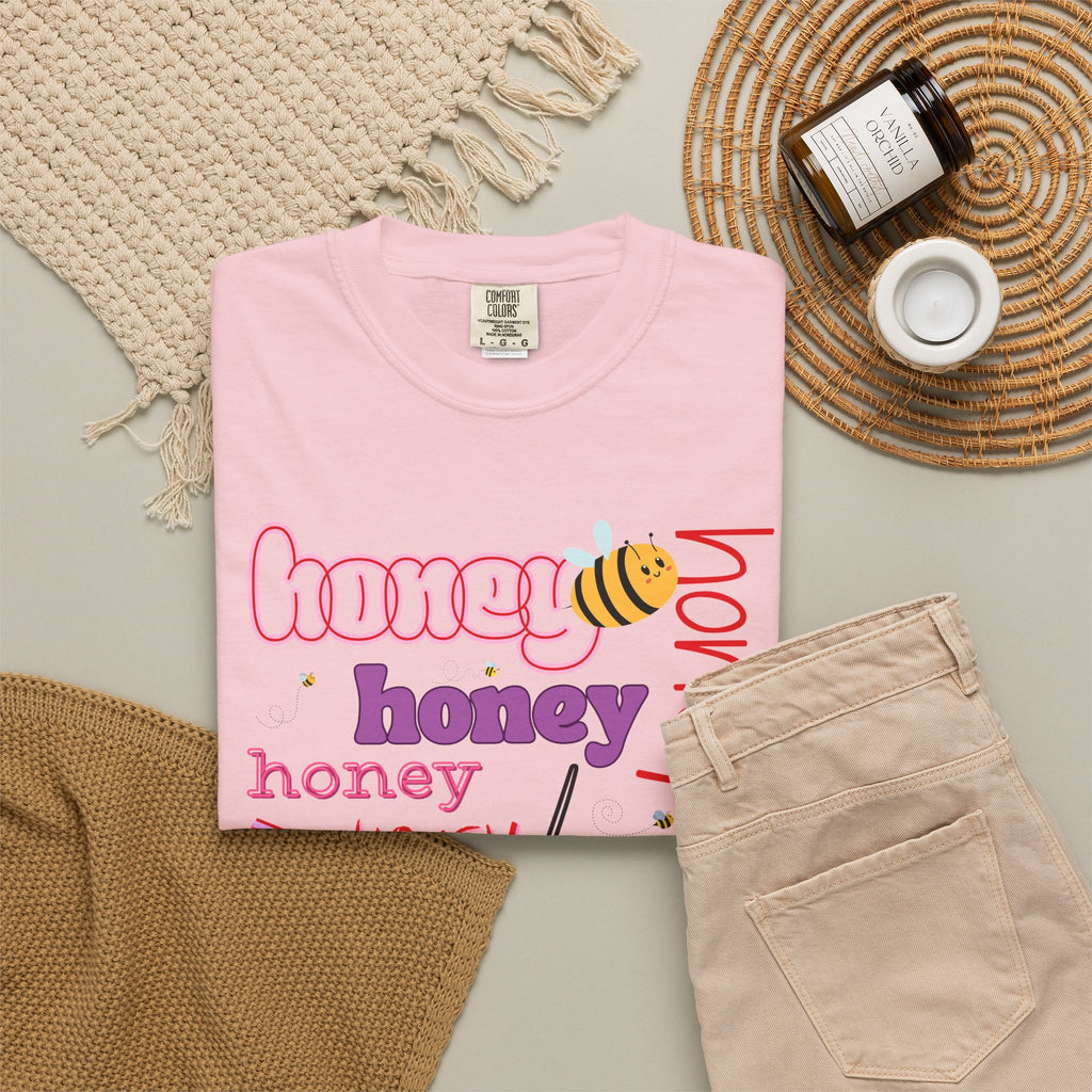 Honey Script Graphic T-Shirt — Playful Bee Typography Tee