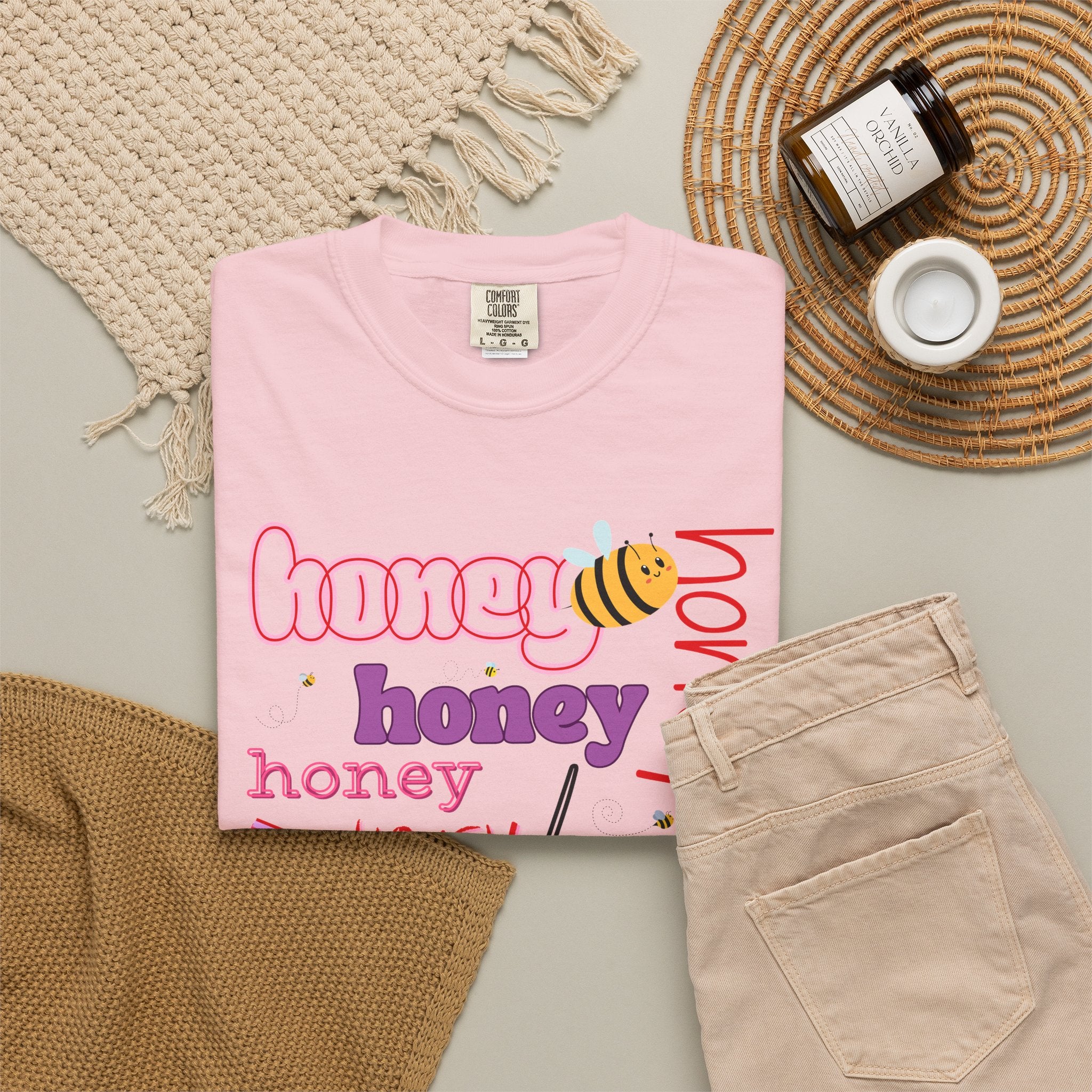 Honey Script Graphic T-Shirt — Playful Bee Typography Tee