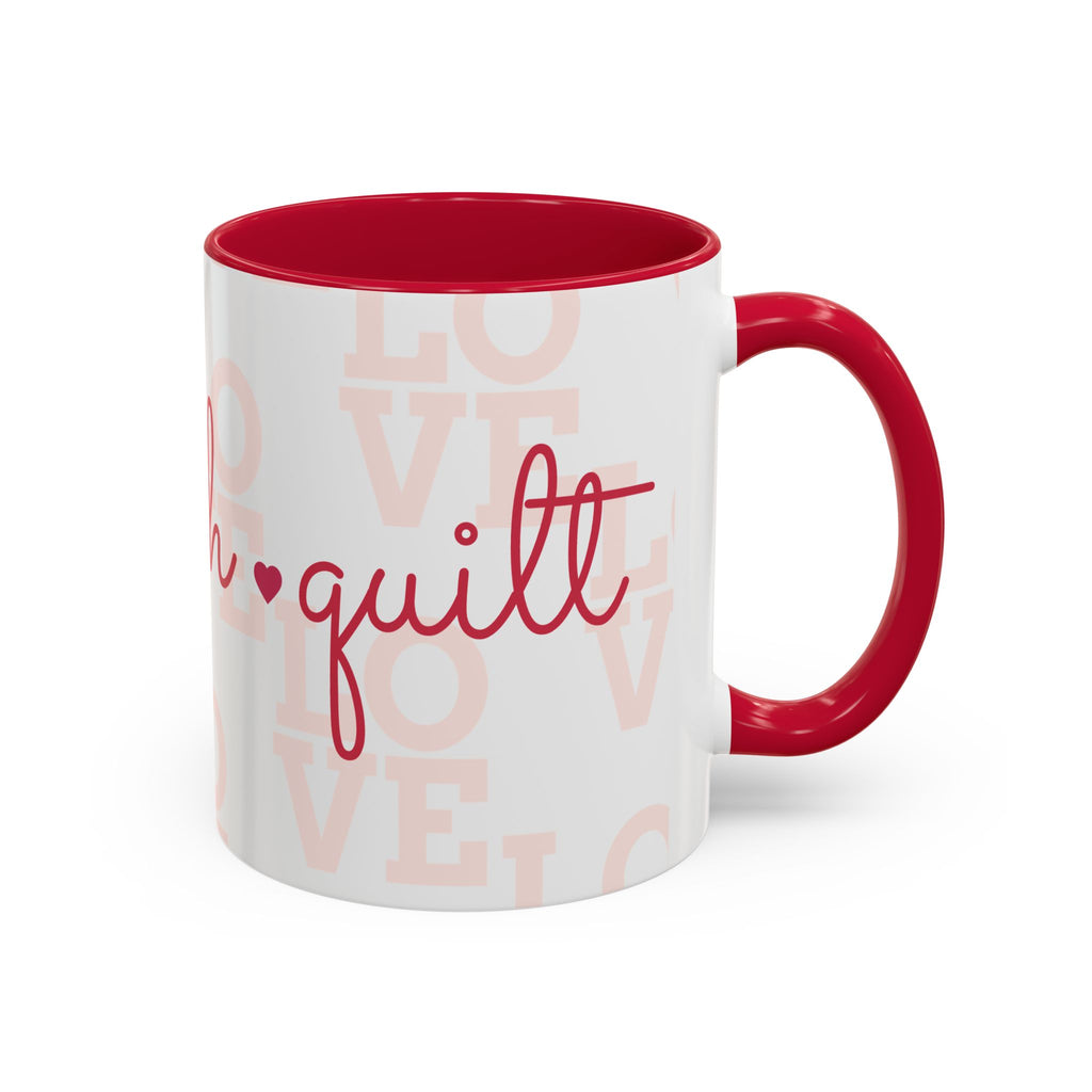 Love Quilting script mug | Colorful ceramic coffee cup