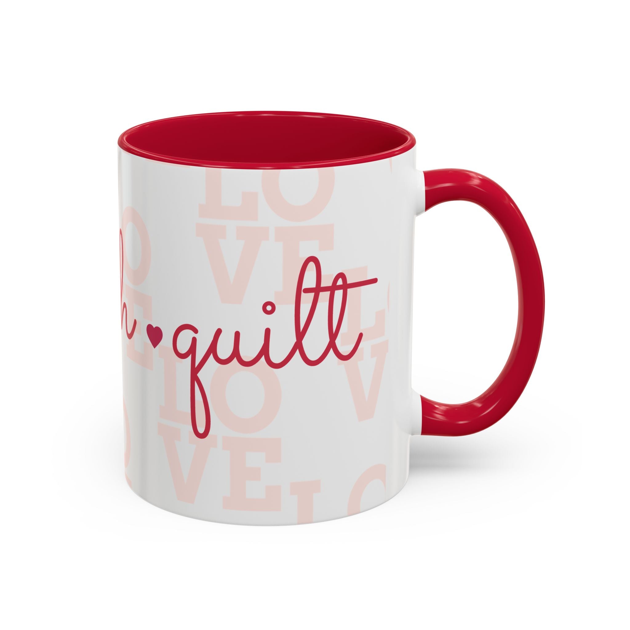 Love Quilting script mug | Colorful ceramic coffee cup