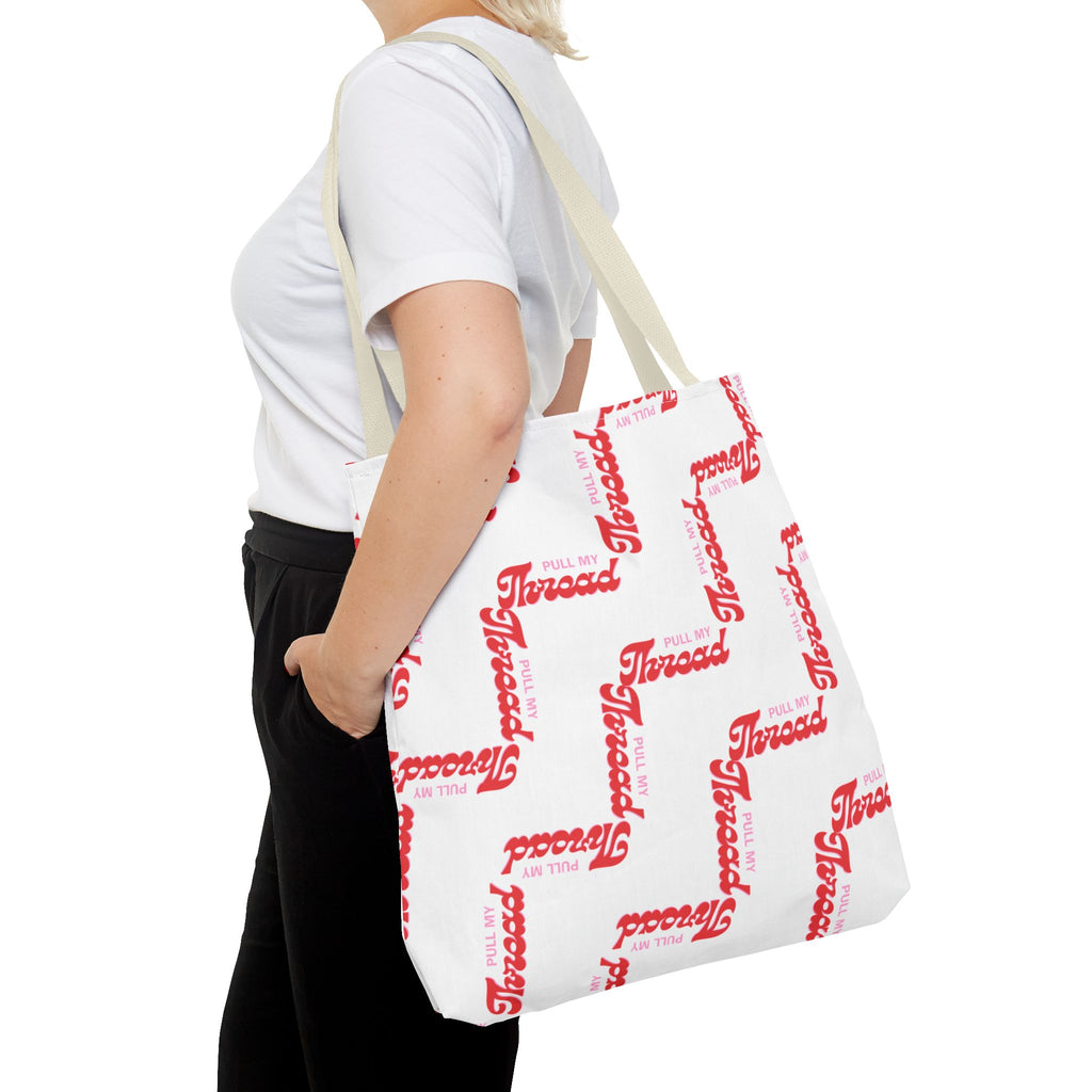 Retro Script 'Pull My Thread" Tote Bag — All-Over Print Fashion Tote