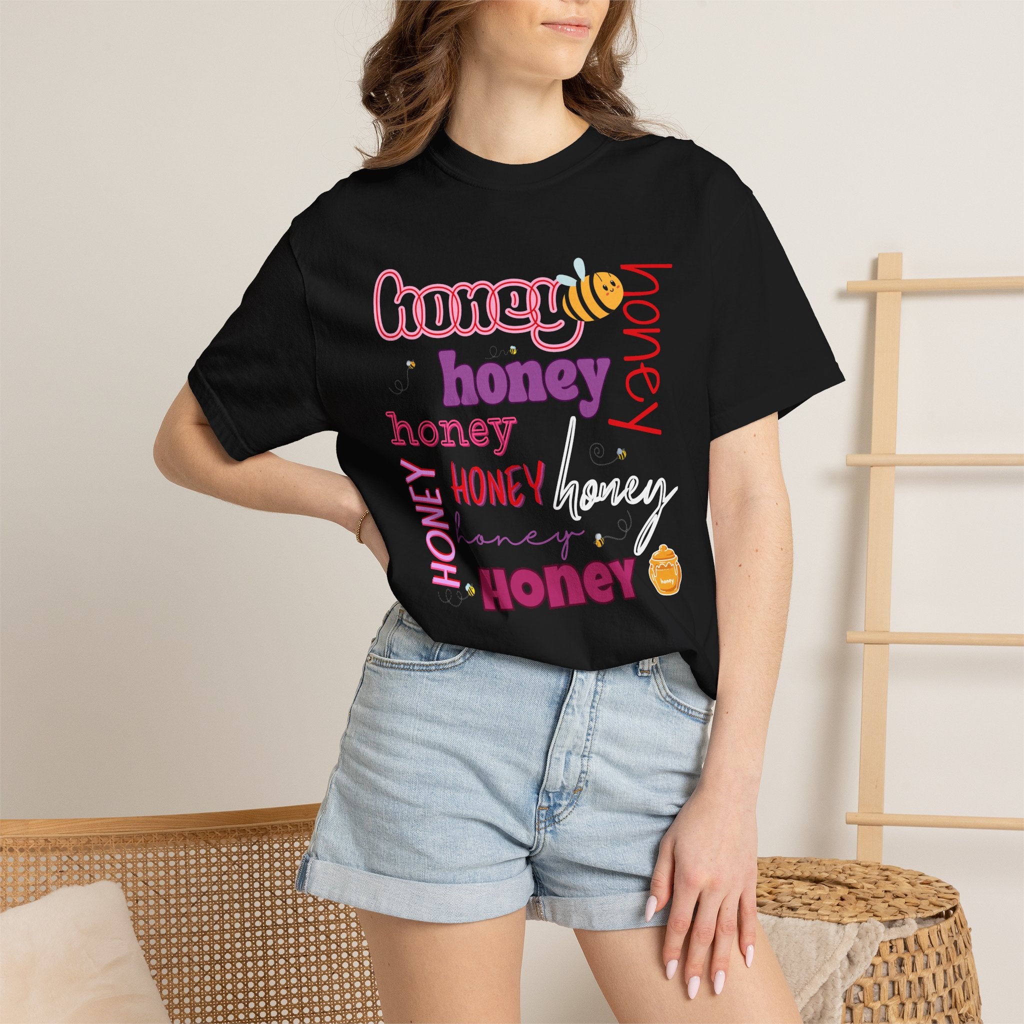 Honey Script Graphic T-Shirt — Playful Bee Typography Tee