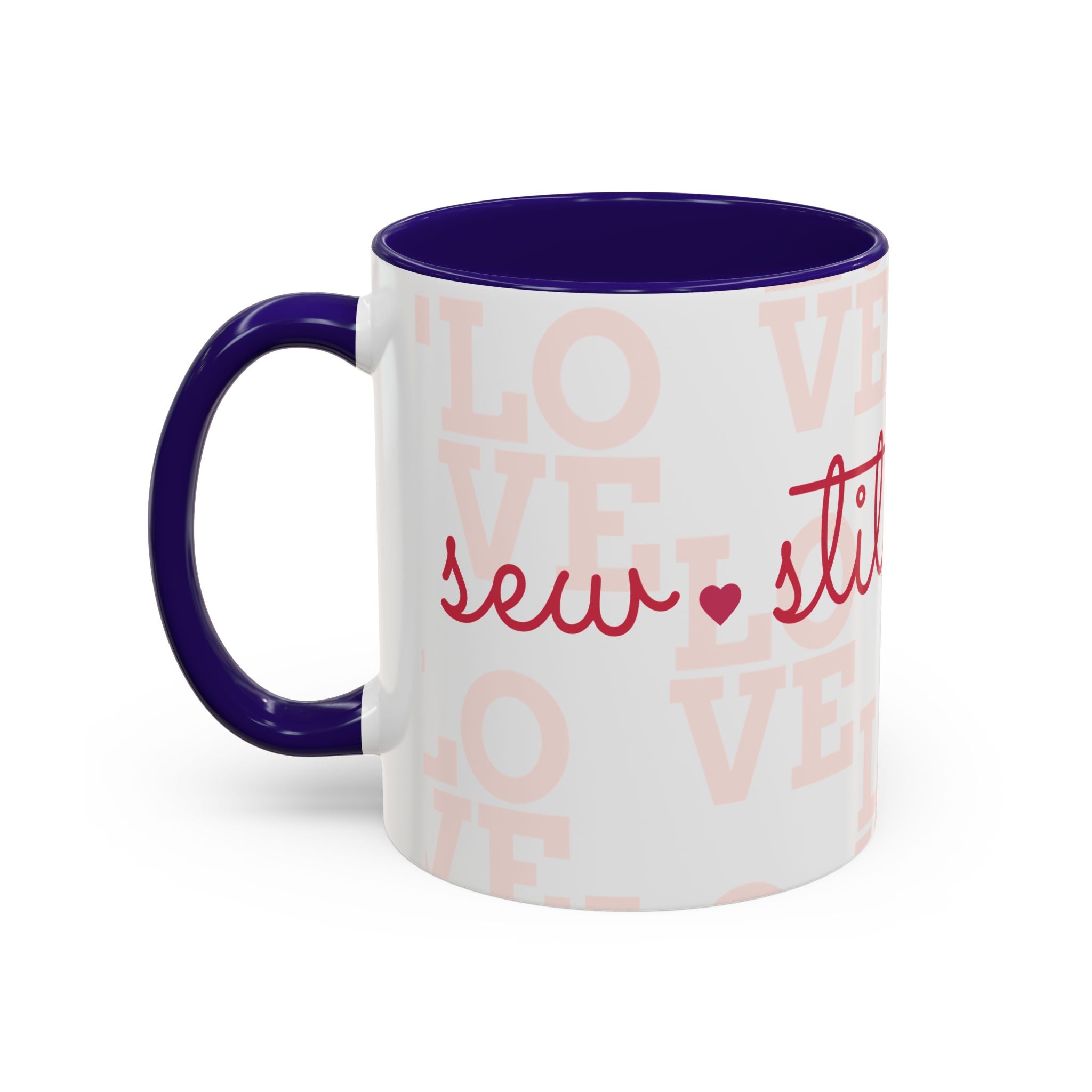 Love Quilting script mug | Colorful ceramic coffee cup