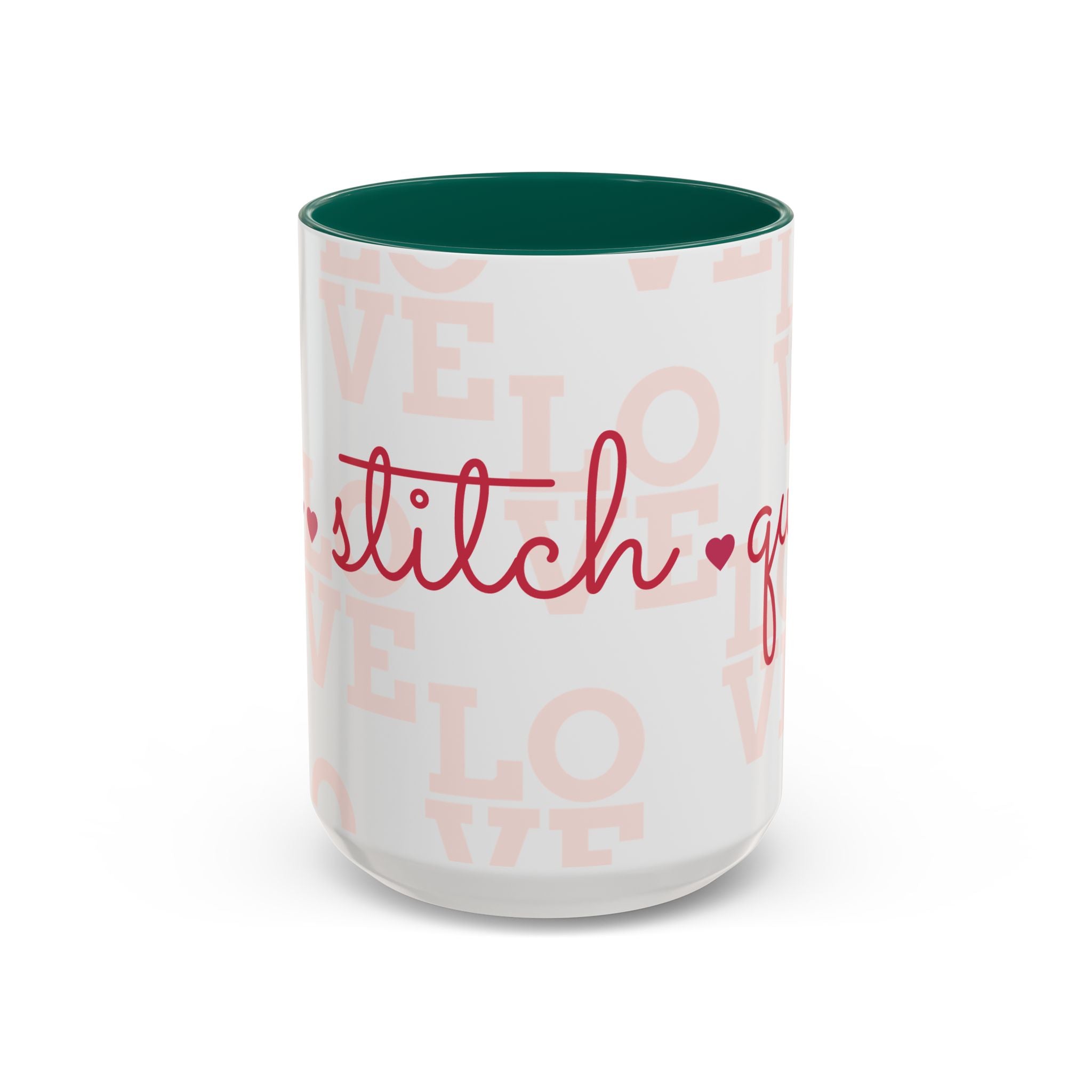 Love Quilting script mug | Colorful ceramic coffee cup