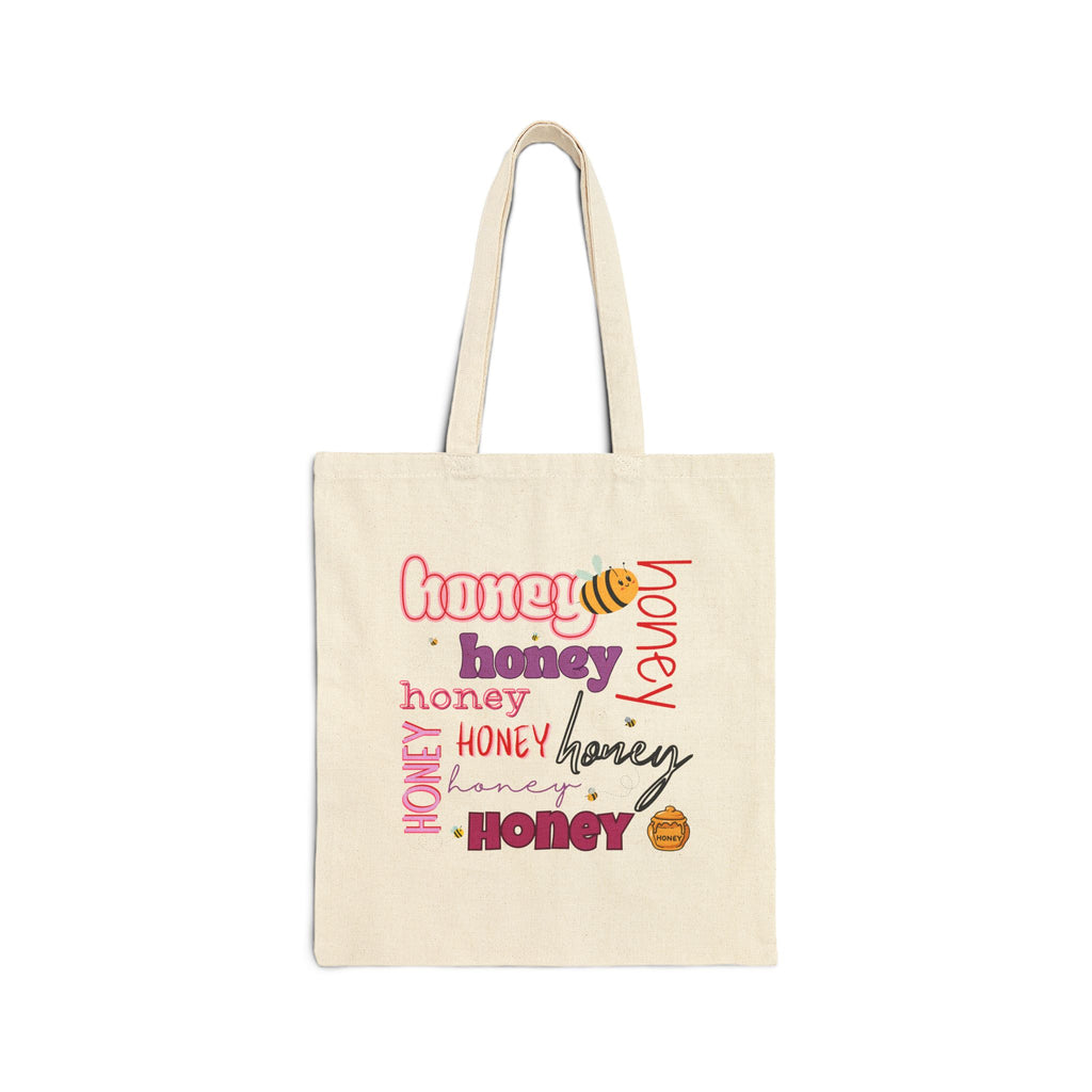 Honey Typography Canvas Tote — Cute Bee Graphic Bag