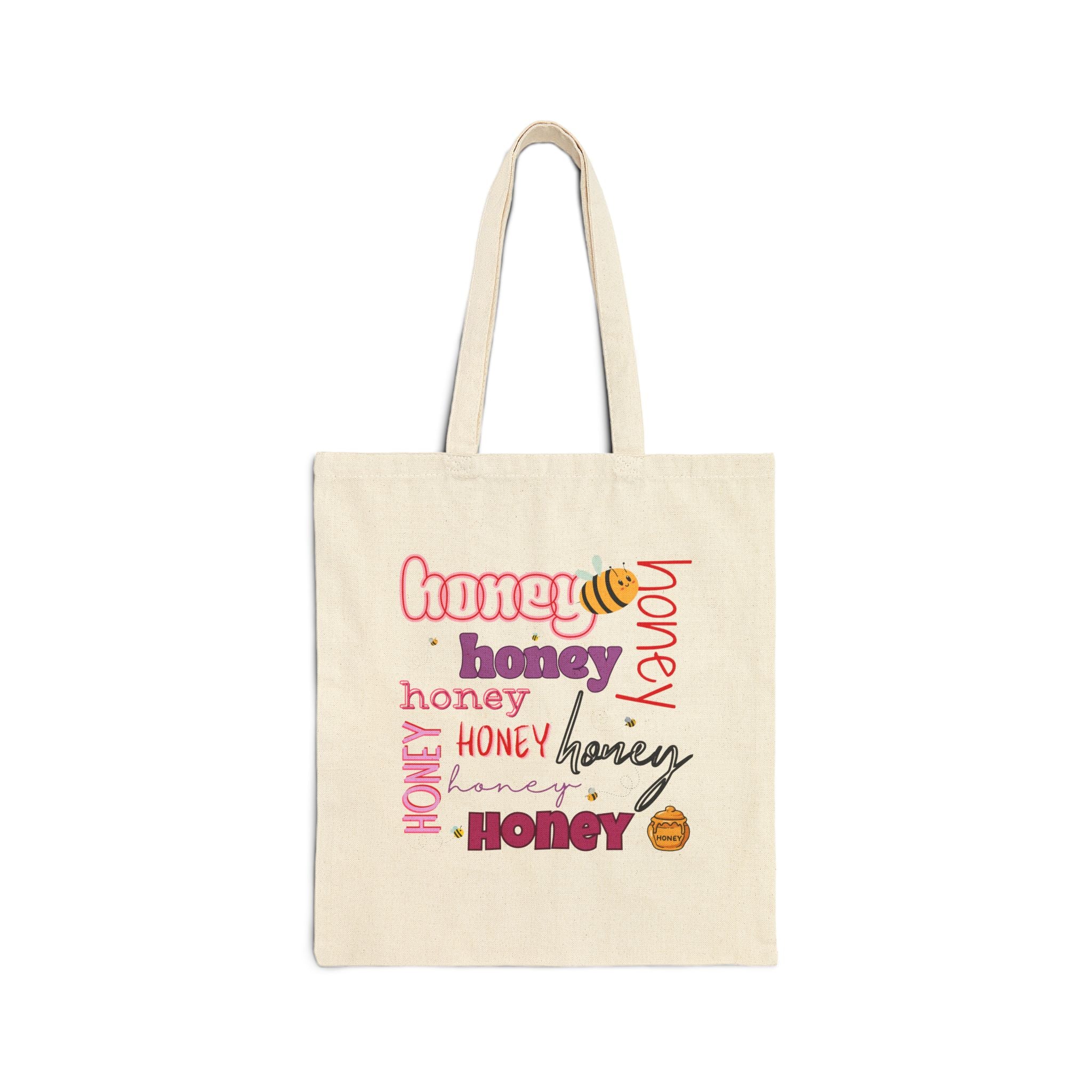 Honey Typography Canvas Tote — Cute Bee Graphic Bag