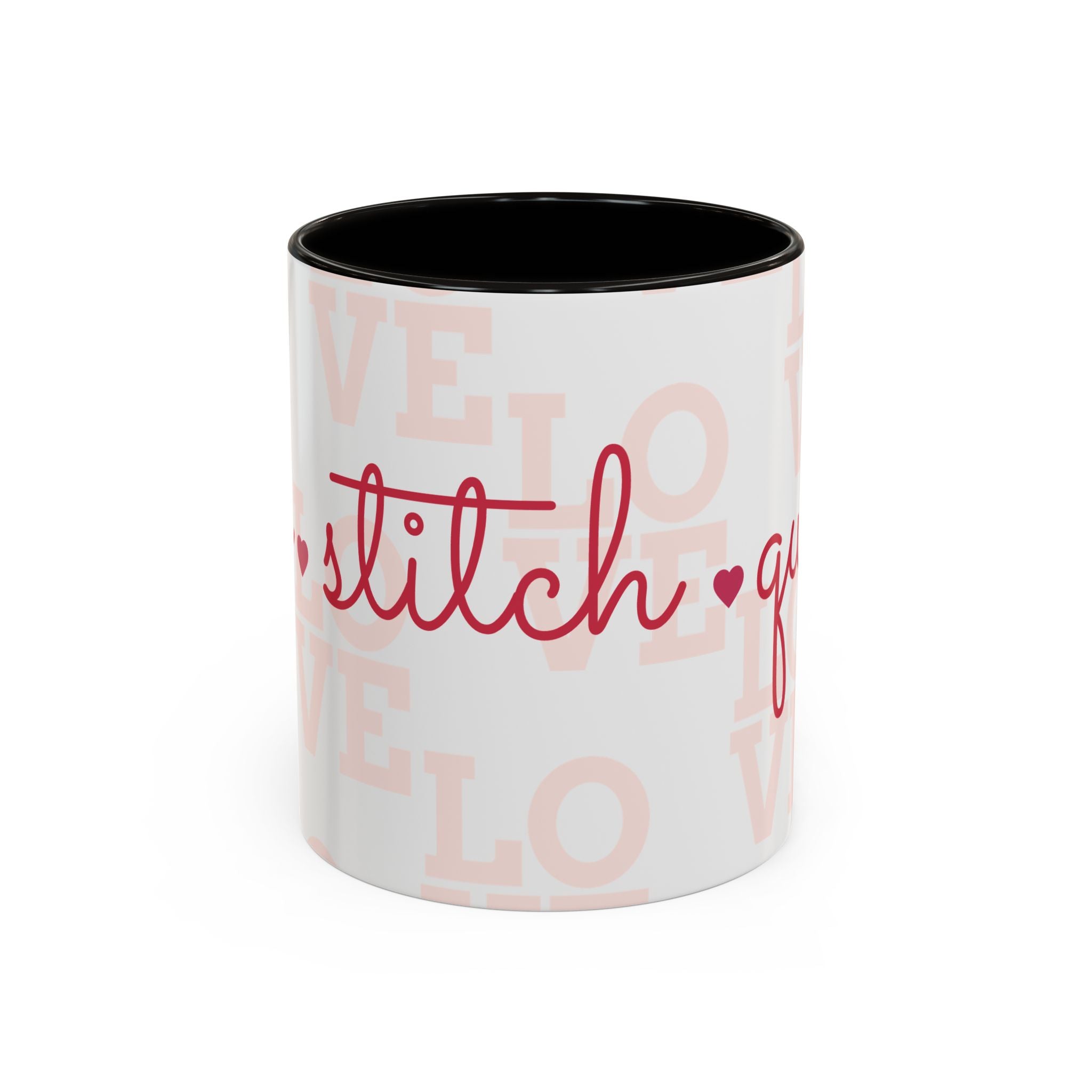 Love Quilting script mug | Colorful ceramic coffee cup
