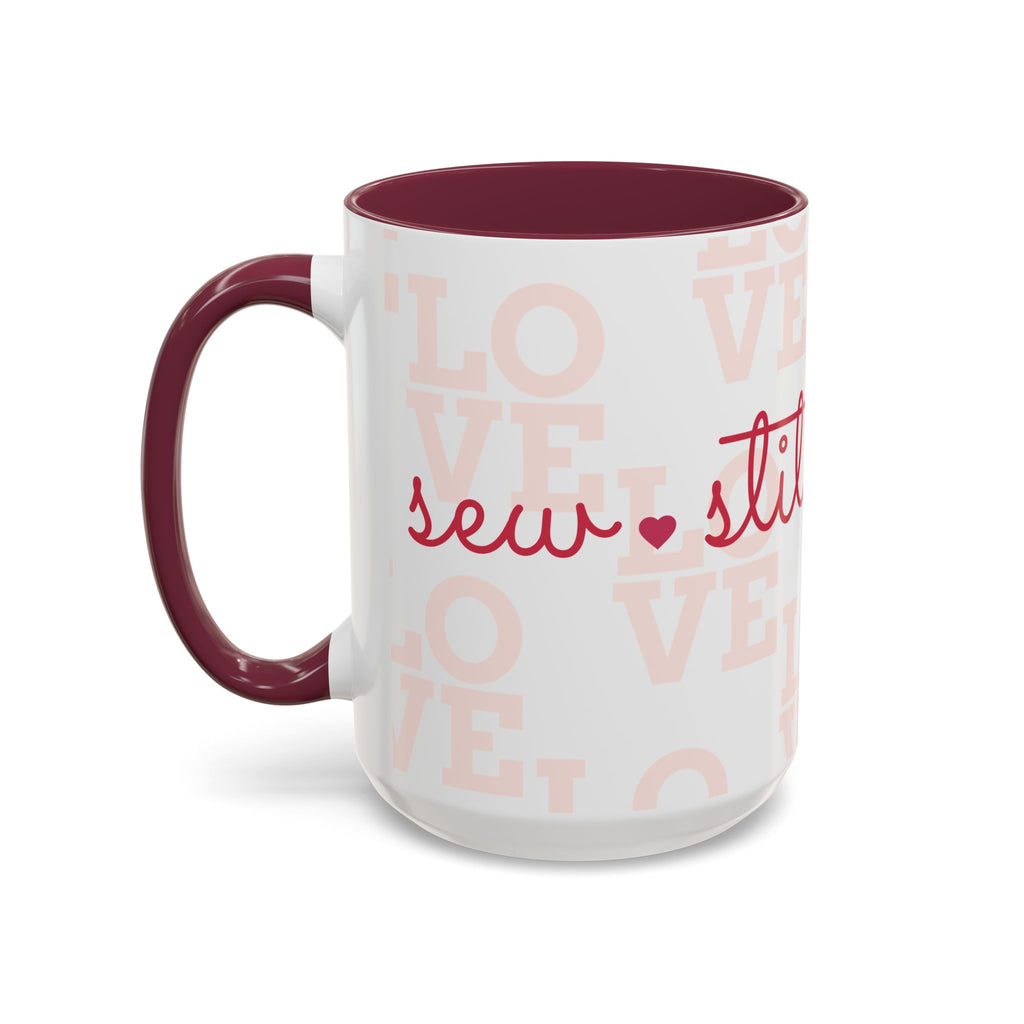 Love Quilting script mug | Colorful ceramic coffee cup