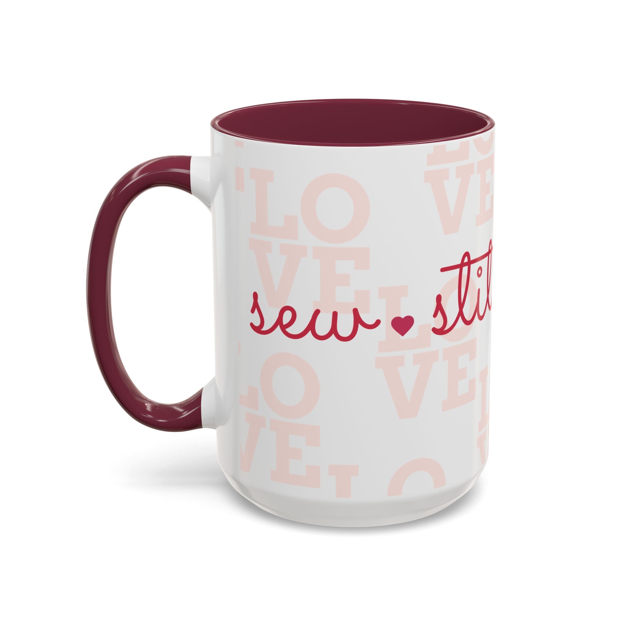 Love Quilting script mug | Colorful ceramic coffee cup