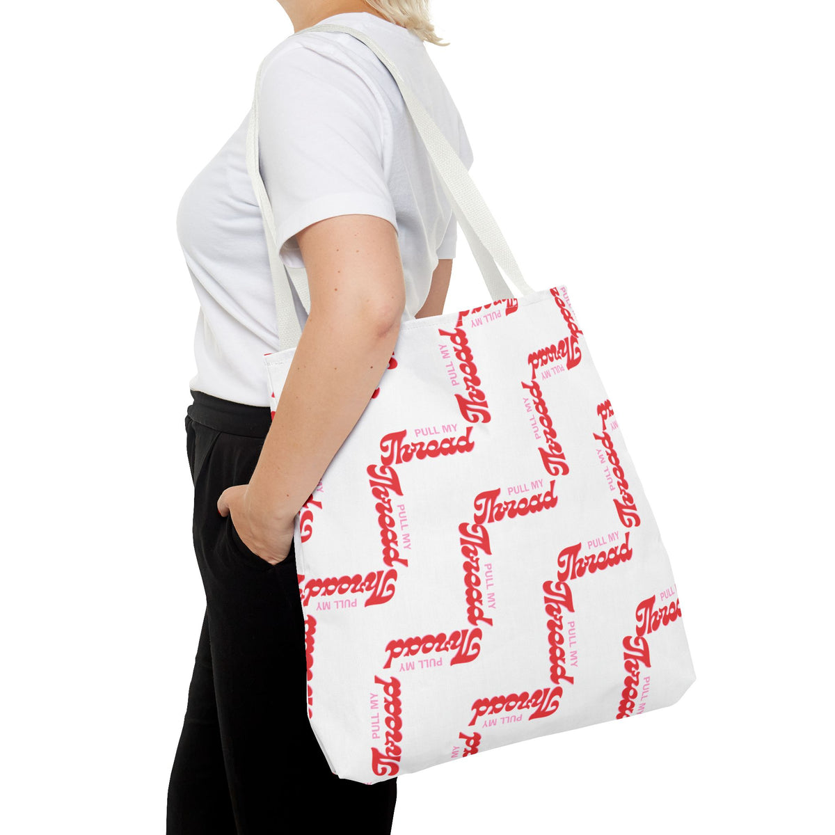Retro Script 'Pull My Thread" Tote Bag — All-Over Print Fashion Tote