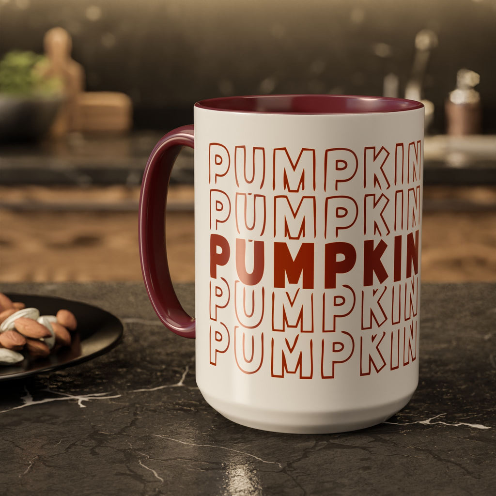 Pumpkin Spice Mug — Repeating 'SPICE' Retro Fall Coffee Cup (11oz/15oz)