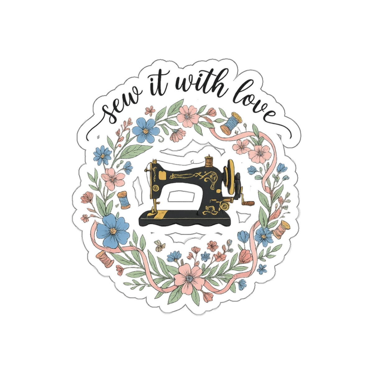 Sew It With Love, Floral Wreath | Die-Cut Stickers