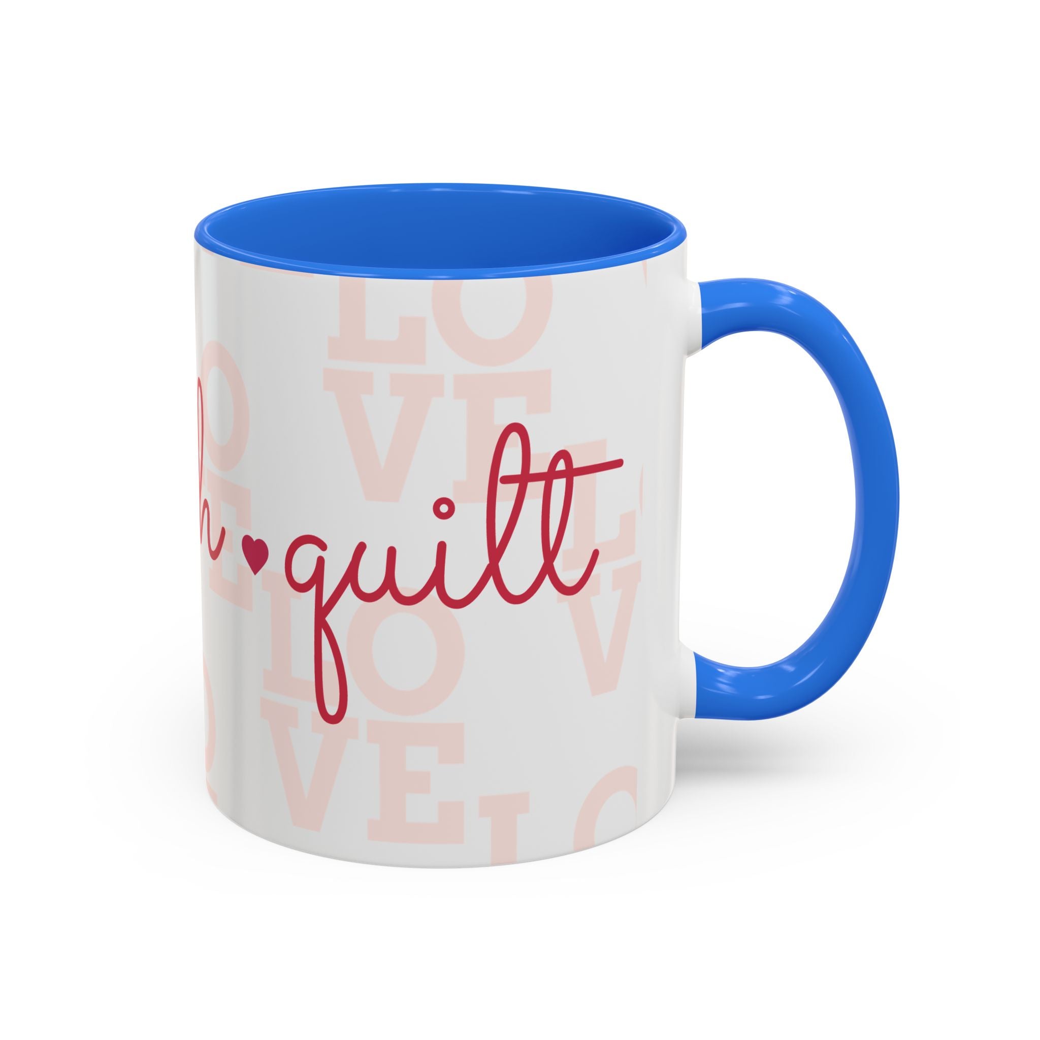 Love Quilting script mug | Colorful ceramic coffee cup