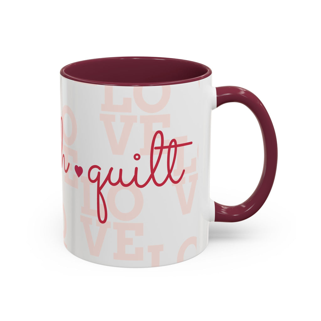 Love Quilting script mug | Colorful ceramic coffee cup