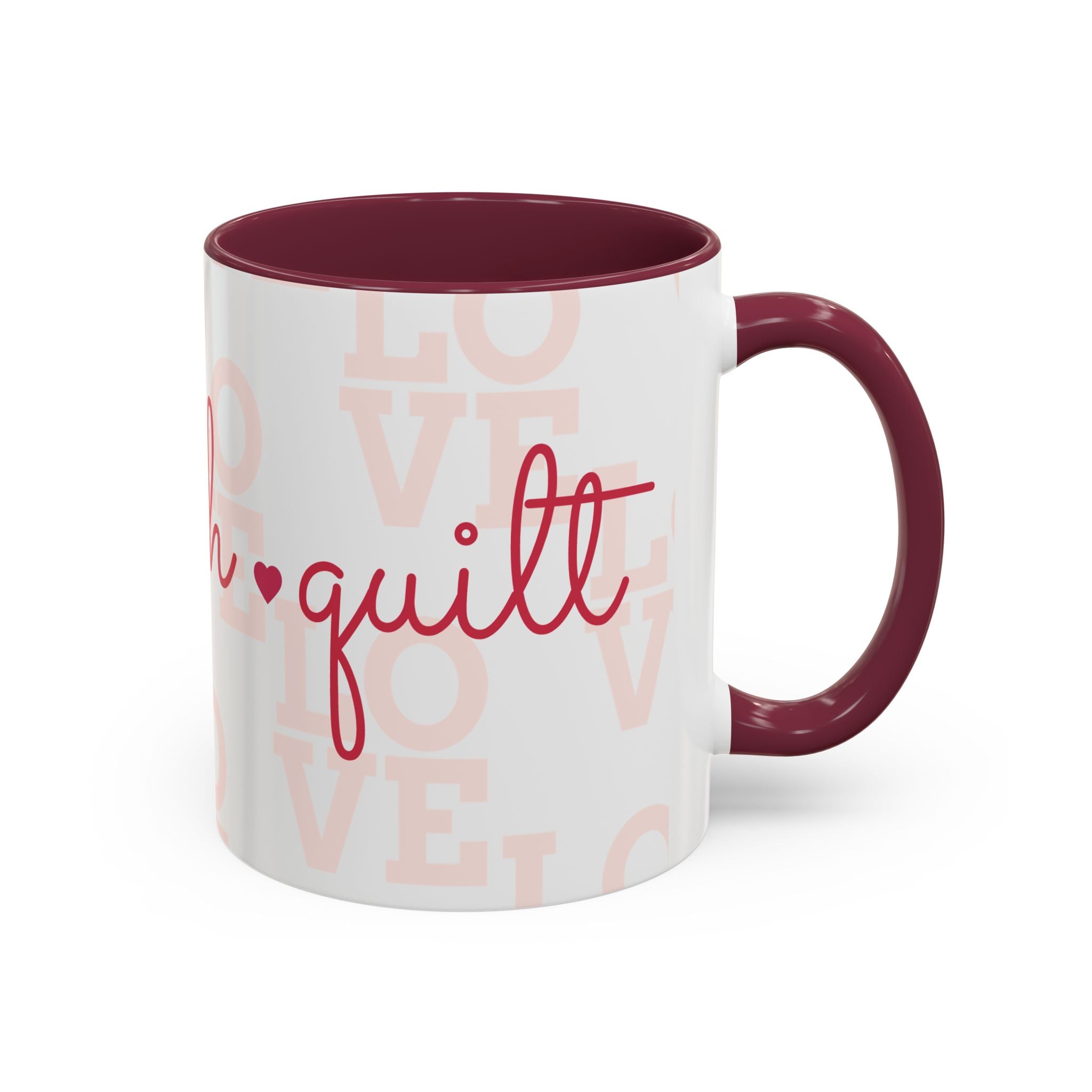 Love Quilting script mug | Colorful ceramic coffee cup