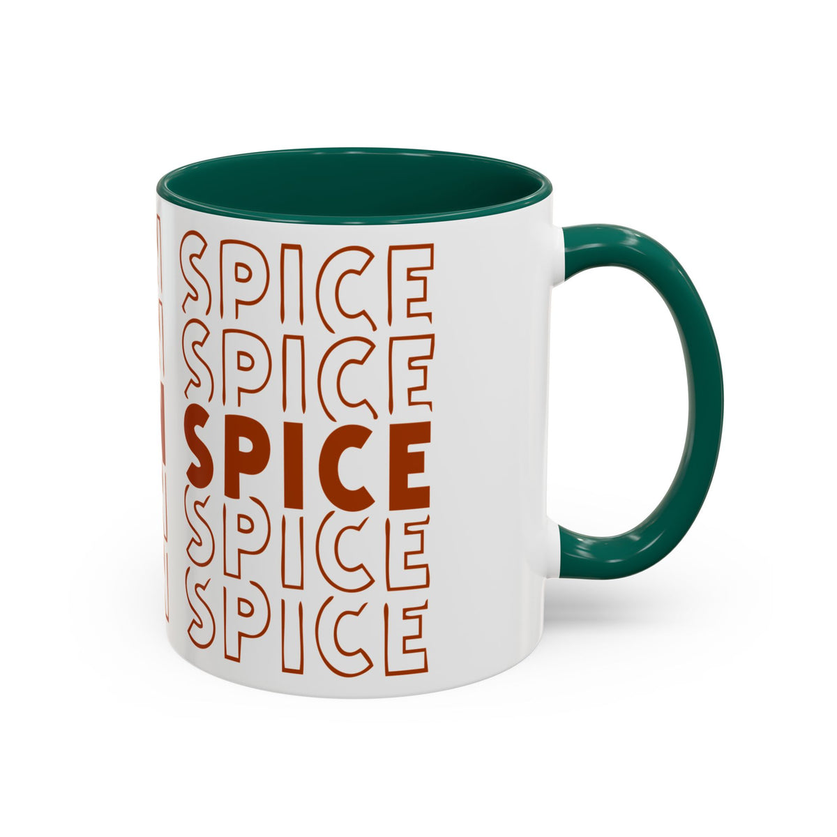 Pumpkin Spice Mug — Repeating 'SPICE' Retro Fall Coffee Cup (11oz/15oz)