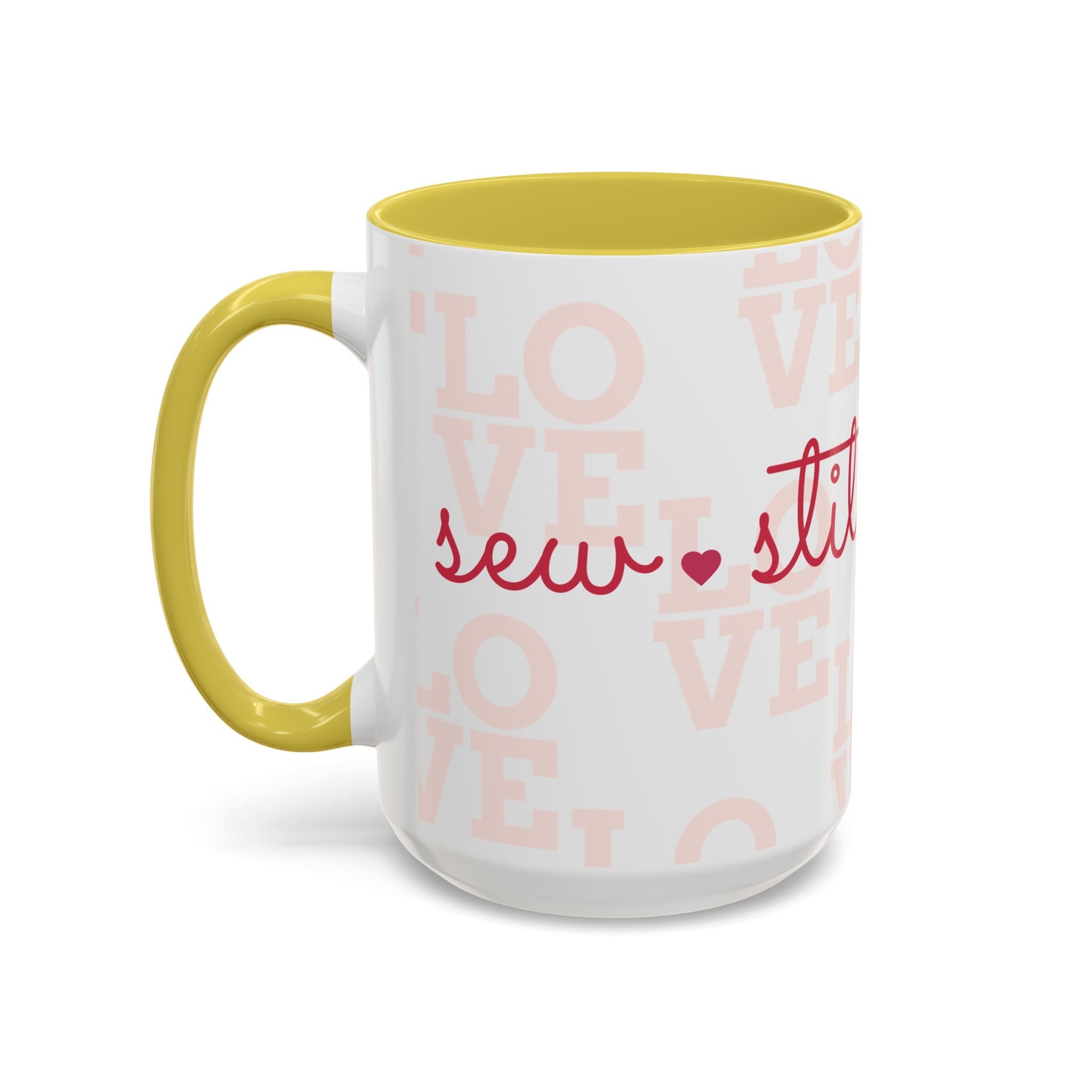 Love Quilting script mug | Colorful ceramic coffee cup