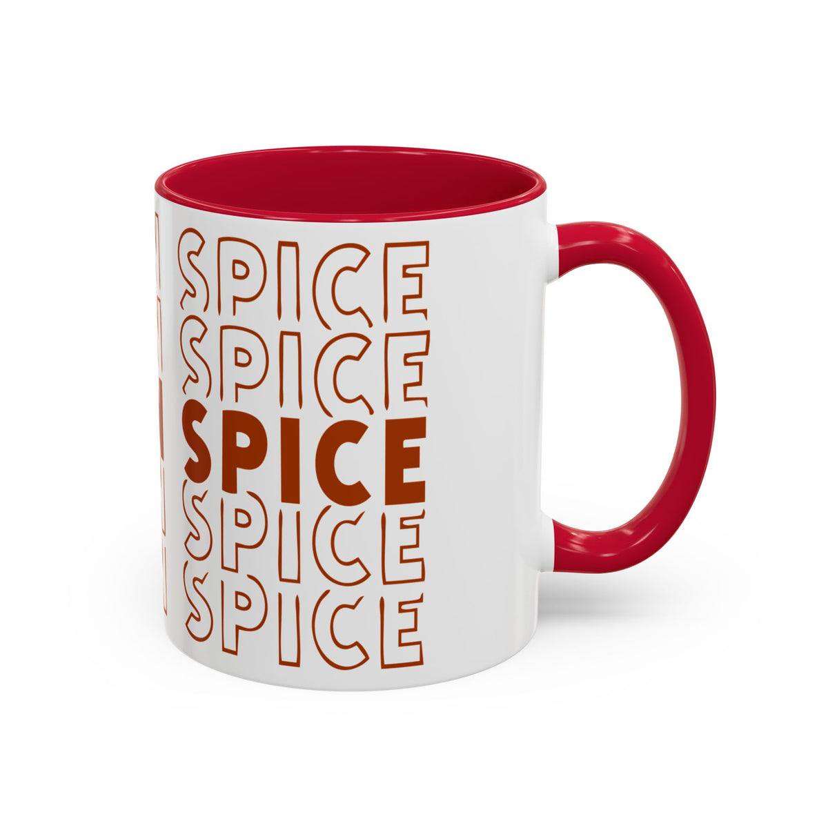 Pumpkin Spice Mug — Repeating 'SPICE' Retro Fall Coffee Cup (11oz/15oz)