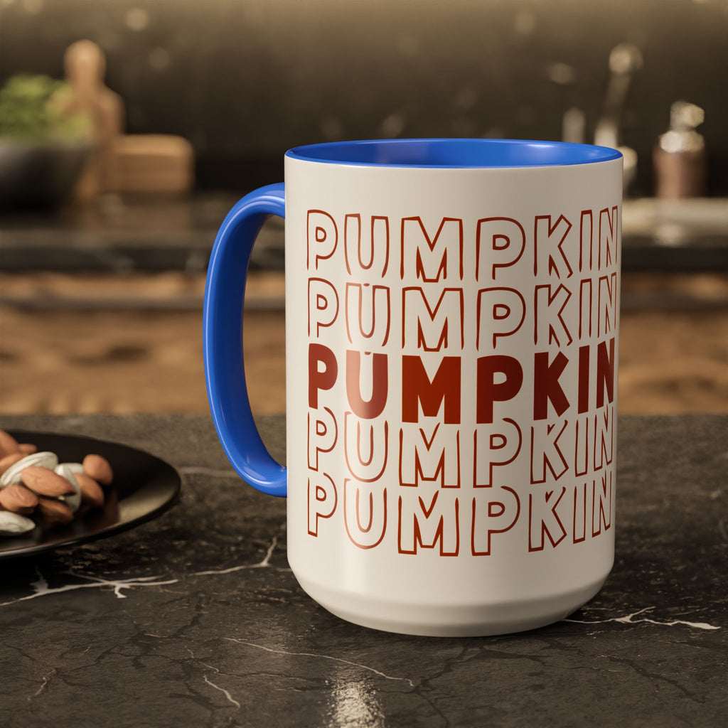 Pumpkin Spice Mug — Repeating 'SPICE' Retro Fall Coffee Cup (11oz/15oz)