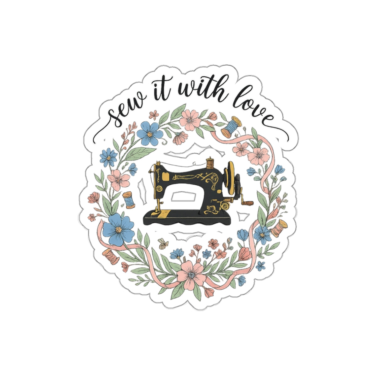Sew It With Love, Floral Wreath | Die-Cut Stickers
