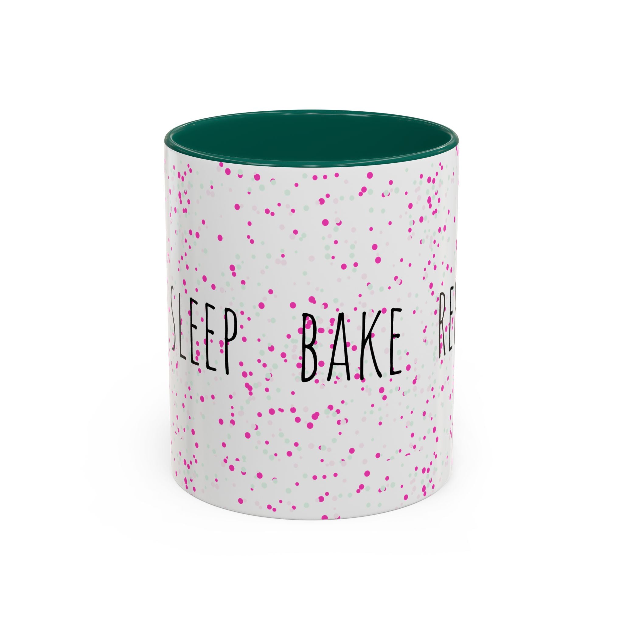 Eat Sleep Bake Repeat Mug | Pink Confetti Ceramic Coffee Cup (11oz, 15oz)