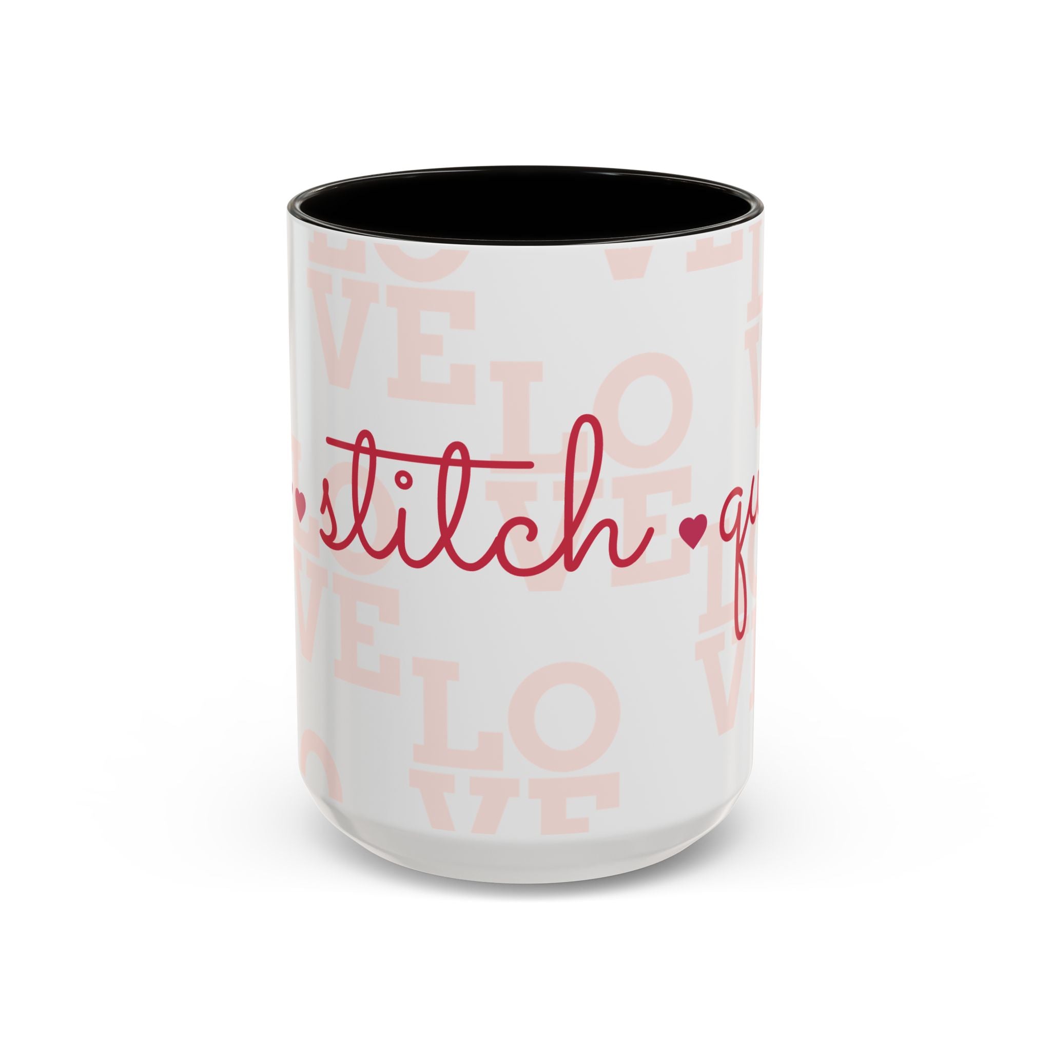 Love Quilting script mug | Colorful ceramic coffee cup