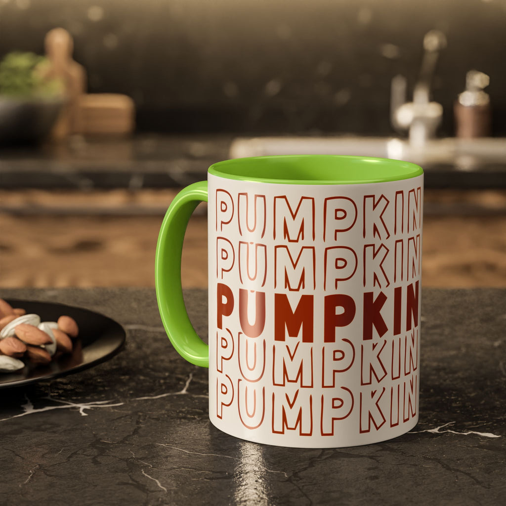 Pumpkin Spice Mug — Repeating 'SPICE' Retro Fall Coffee Cup (11oz/15oz)