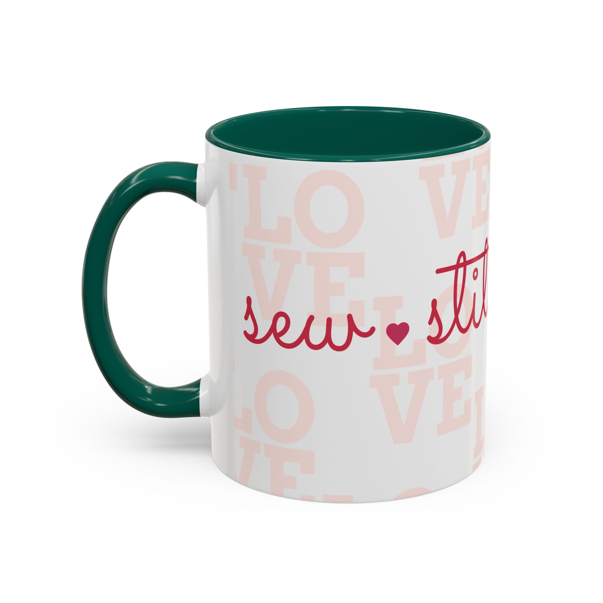 Love Quilting script mug | Colorful ceramic coffee cup