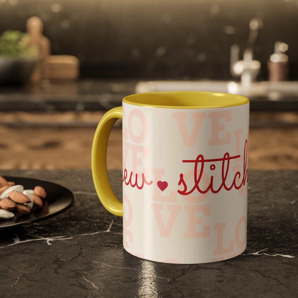 Love Quilting script mug | Colorful ceramic coffee cup