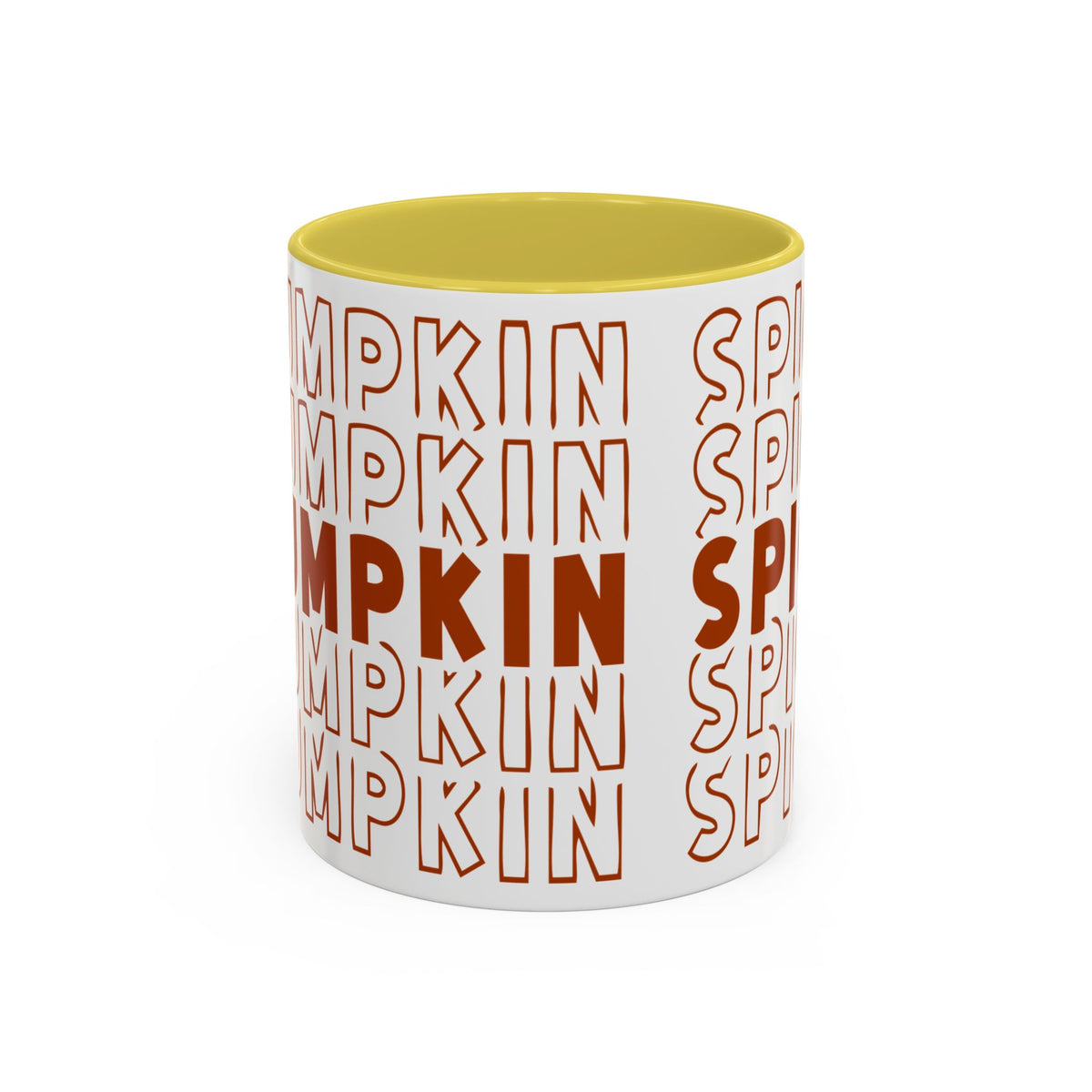 Pumpkin Spice Mug — Repeating 'SPICE' Retro Fall Coffee Cup (11oz/15oz)