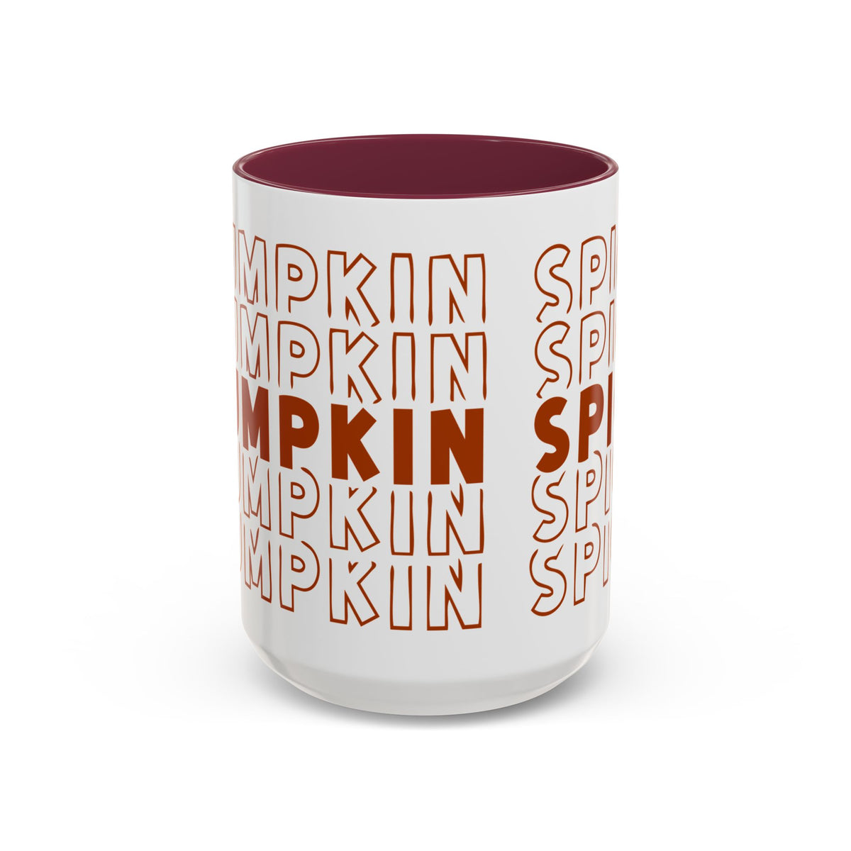 Pumpkin Spice Mug — Repeating 'SPICE' Retro Fall Coffee Cup (11oz/15oz)