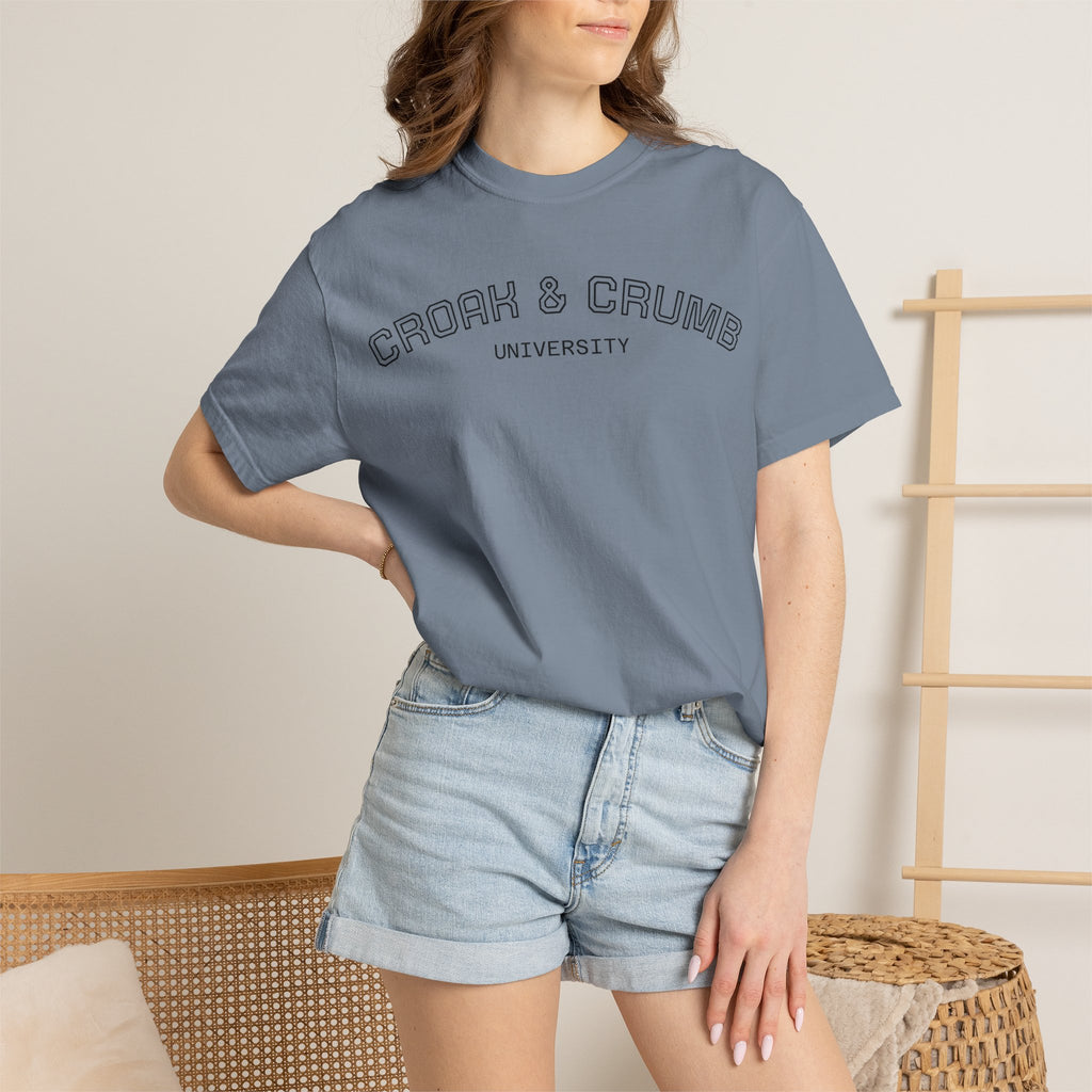Croak & Crumb University shirt | Collegiate outline text tee