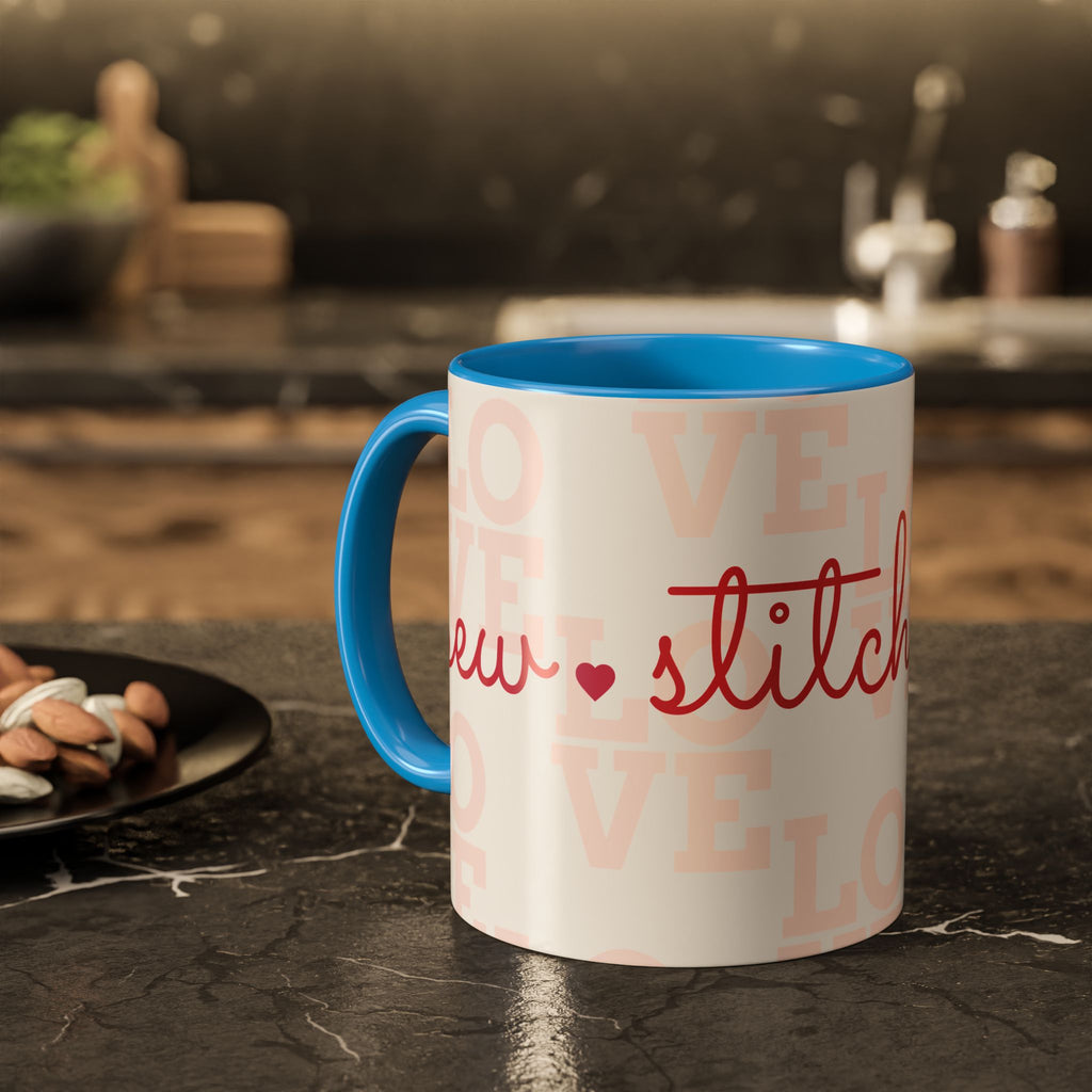 Love Quilting script mug | Colorful ceramic coffee cup
