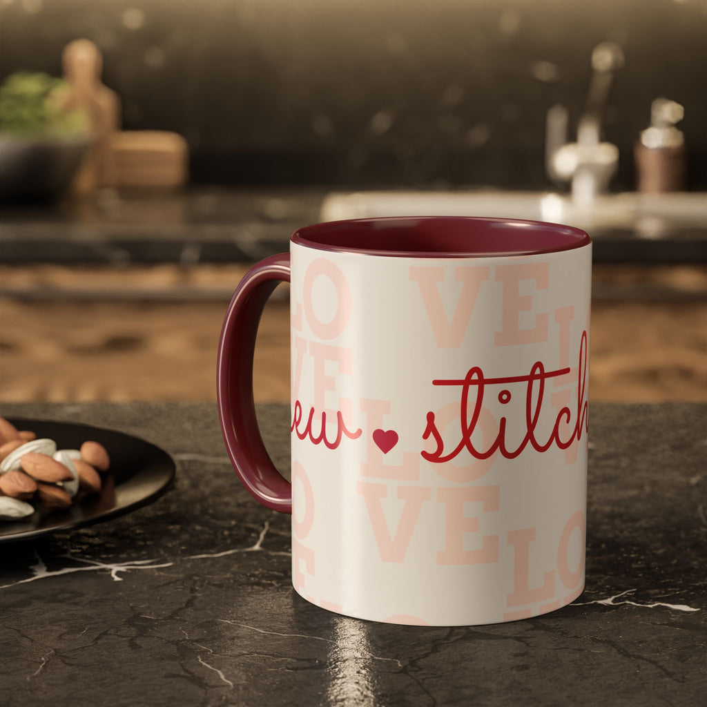 Love Quilting script mug | Colorful ceramic coffee cup