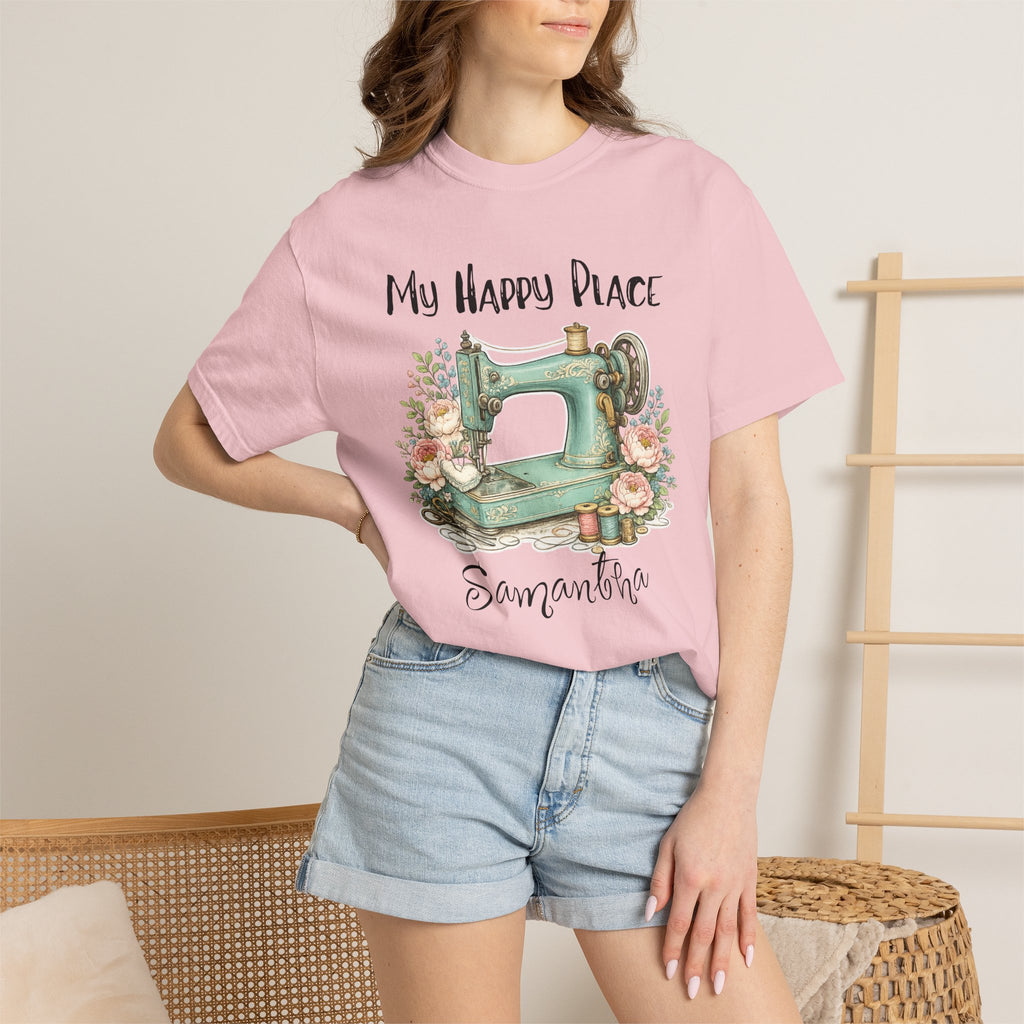 Sewing Lover T-Shirt — "My Happy Place" Vintage Sewing Machine Tee