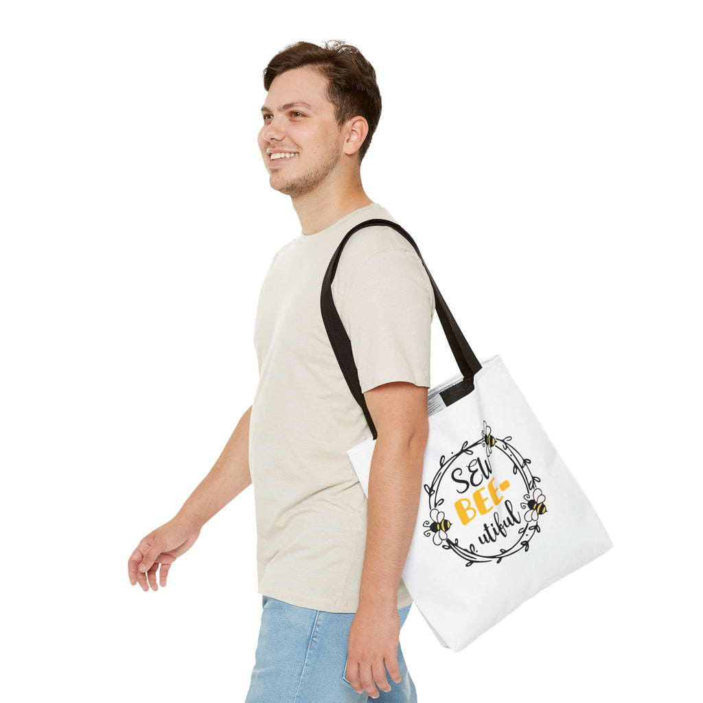 Sew Bee-utiful Tote Bag White | bee sewing craft motif
