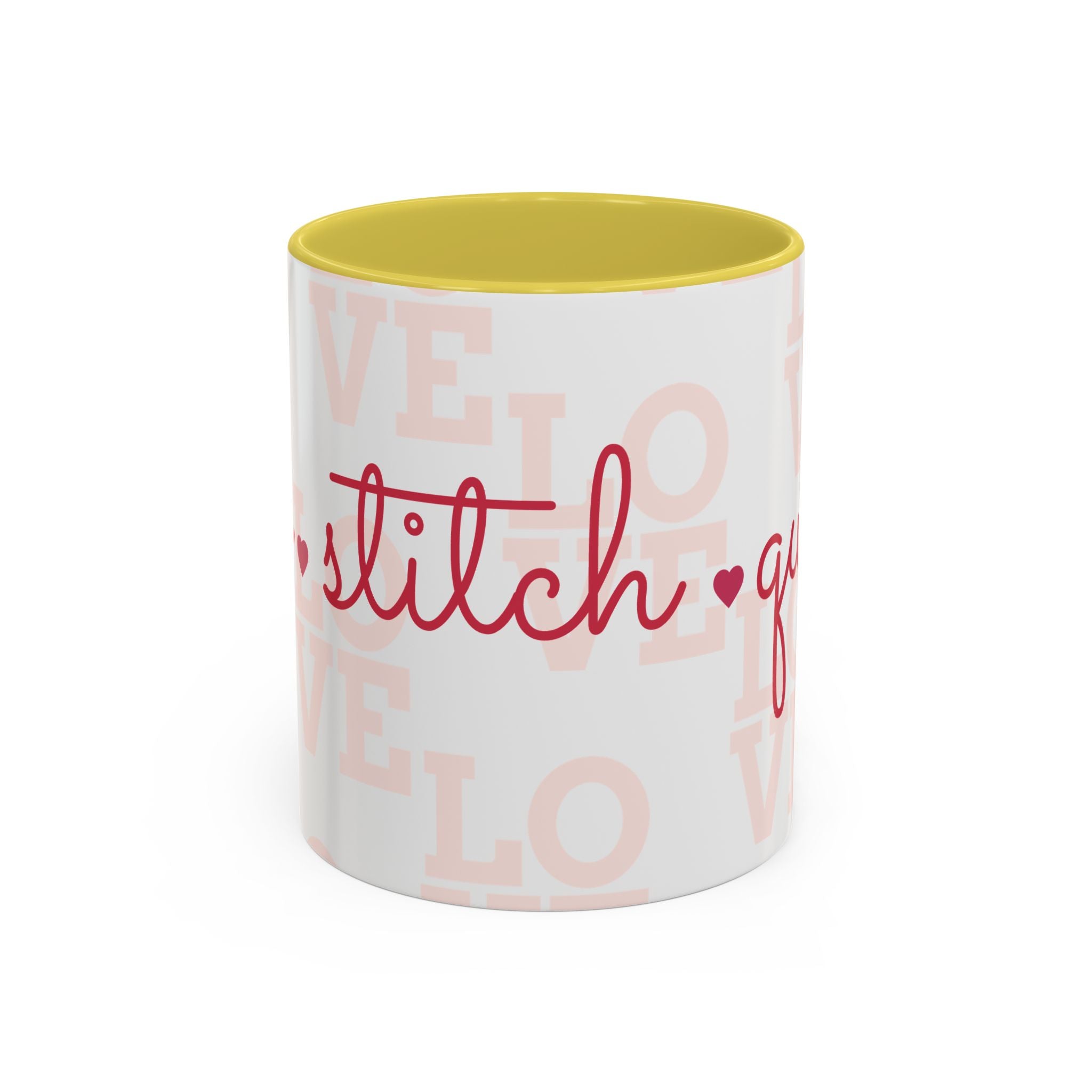 Love Quilting script mug | Colorful ceramic coffee cup