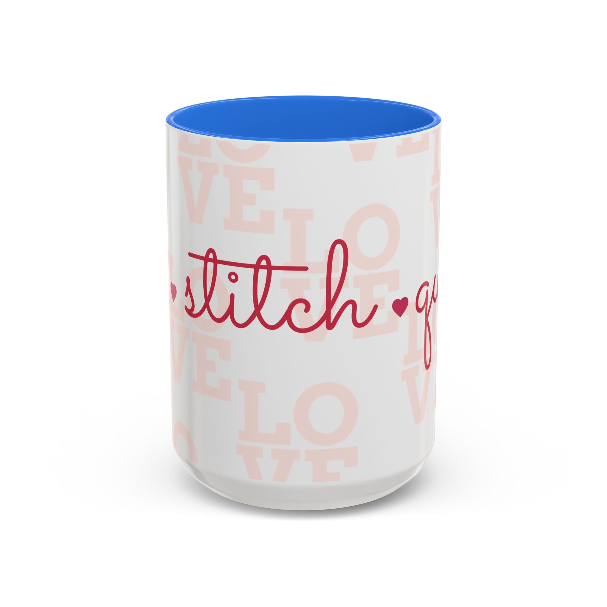 Love Quilting script mug | Colorful ceramic coffee cup