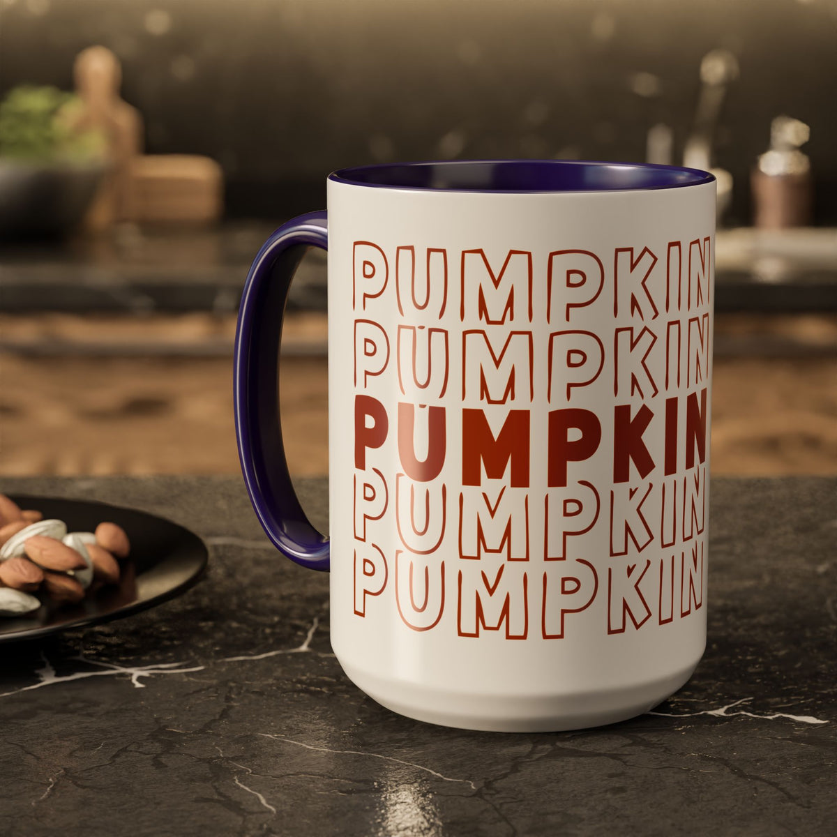 Pumpkin Spice Mug — Repeating 'SPICE' Retro Fall Coffee Cup (11oz/15oz)