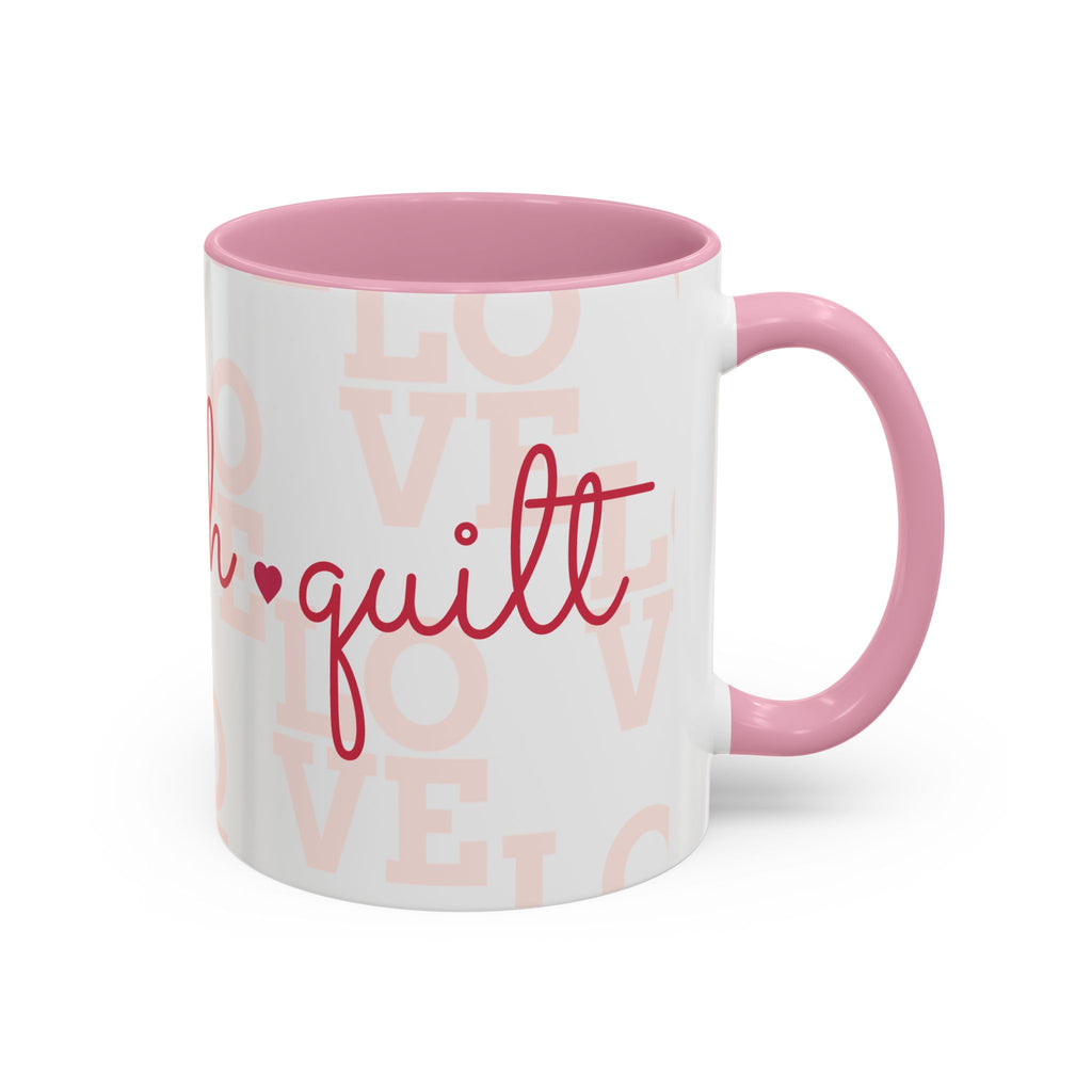 Love Quilting script mug | Colorful ceramic coffee cup