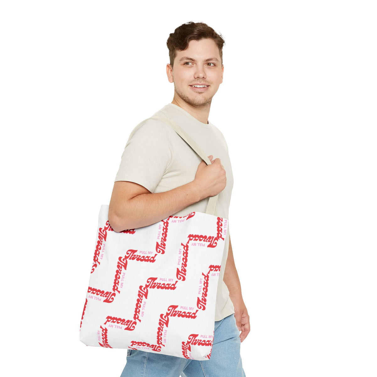 Retro Script 'Pull My Thread" Tote Bag — All-Over Print Fashion Tote