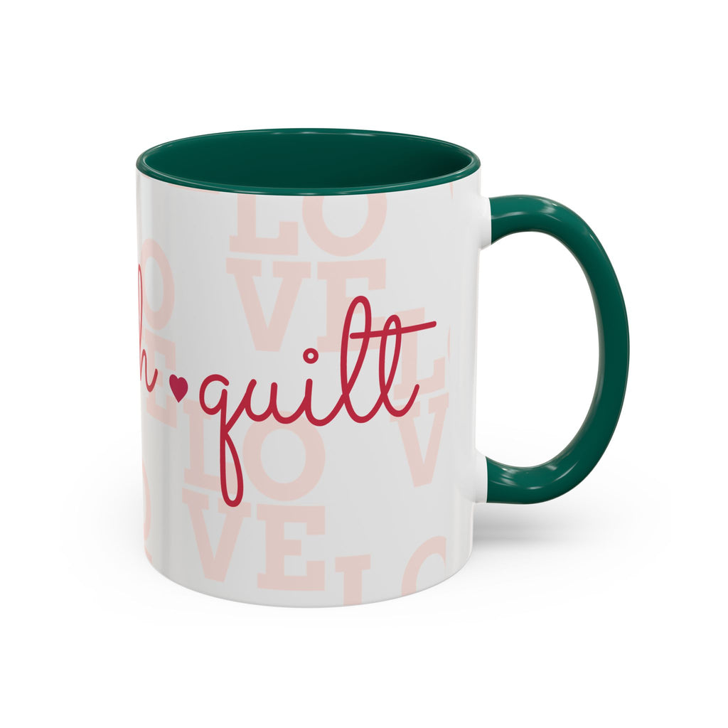 Love Quilting script mug | Colorful ceramic coffee cup